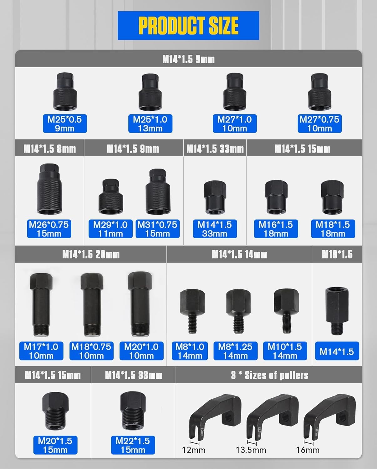 HEYOUTH Kit Estrazione Iniettori Diesel Pneumatico 26 Pezzi​​ con Adattatori Universali – Compatibile for Bosch/Delphi/Denso/Siemens
