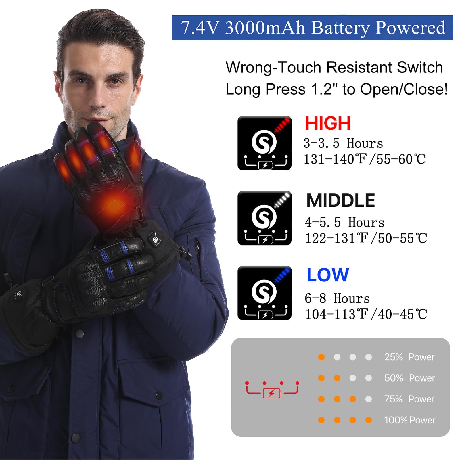 Savior Professional Heated Motorcycle Gloves for Men Women,Dual Mode Electrically Heated Waterproof and Windproof Gloves with 12V Charging Cord,Suitable for Winter Riding,Skiing,etc.