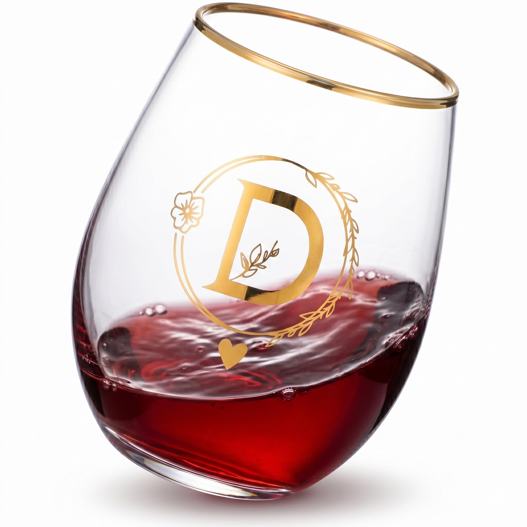 DIQUENEW Letter A-Z Wine Tumbler, 15oz Glass Cup, Gold Printed, Gift for Women, Bachelorette Party, Maid of Honour (D)