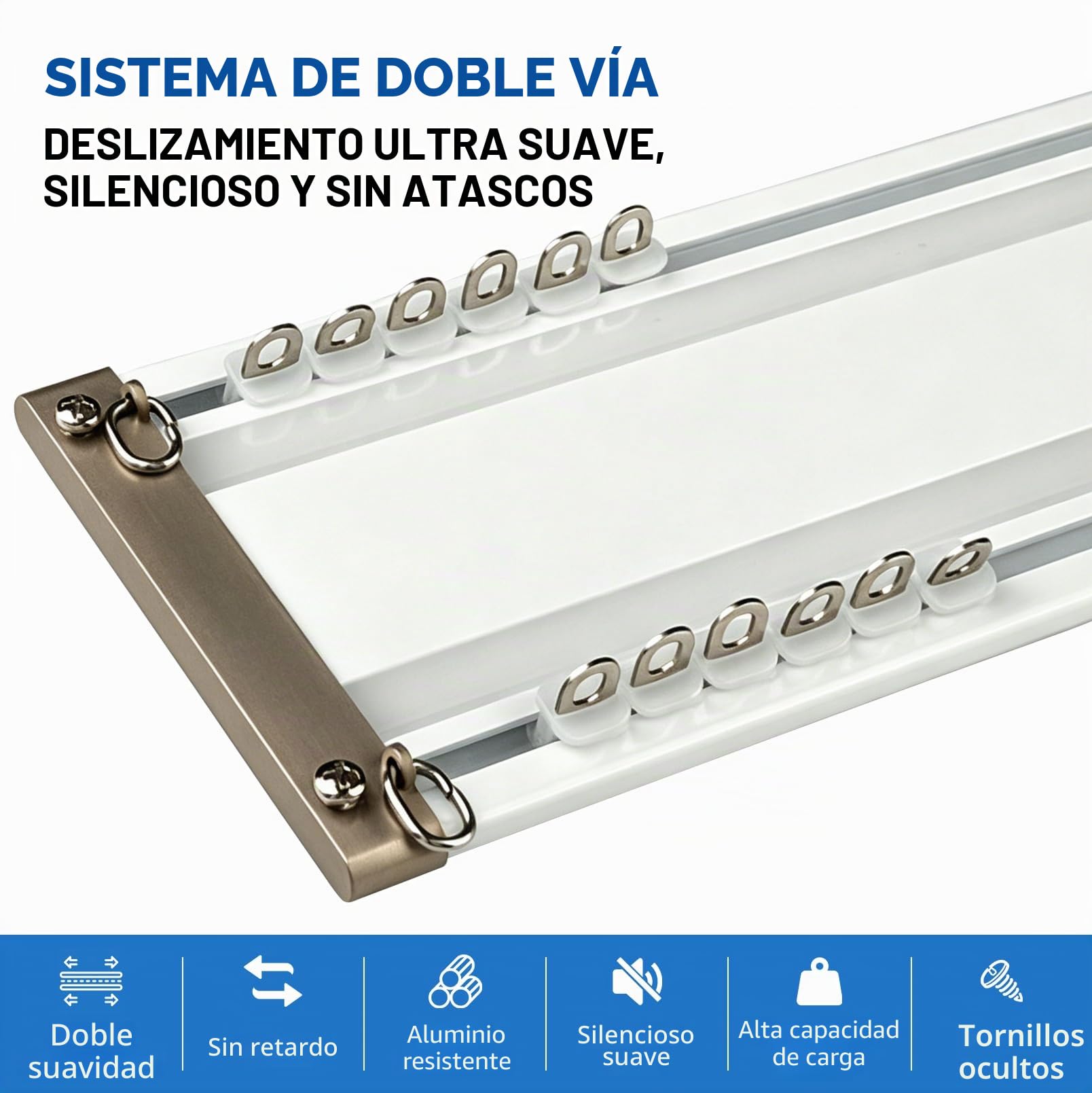 Riel de cortina de 2 vías, 4M, silencioso, de doble fila, de aleación de aluminio, riel de cortina silencioso de doble fila, riel de techo divisor de espacio para sala de estar, dormitorio