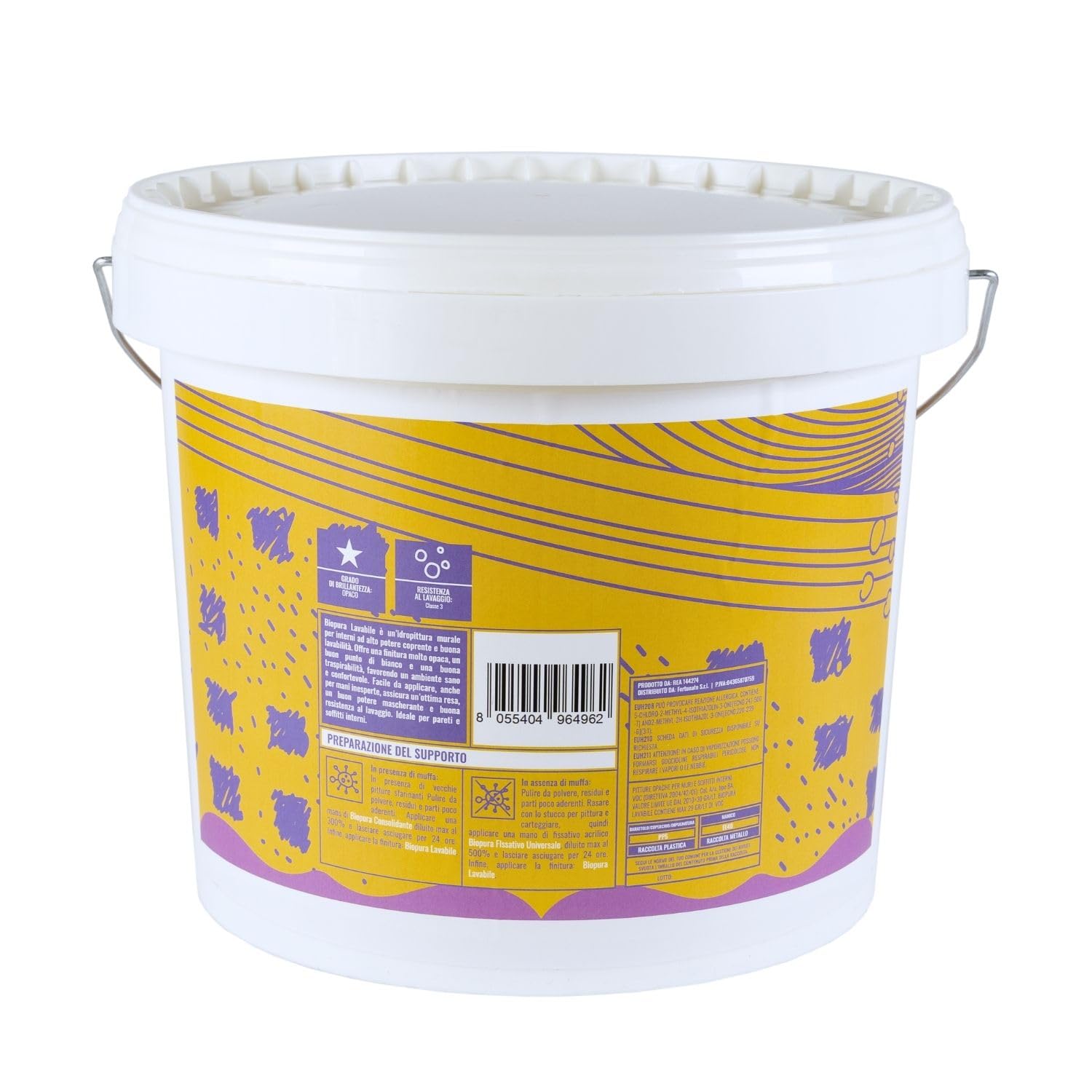 CROMIKA BIOPURA Pittura Lavabile Traspirante per Interni, Alta Copertura Rullo Pennello Spruzzo Finitura Opaca Made in Italy (Bianco, Litri 10)