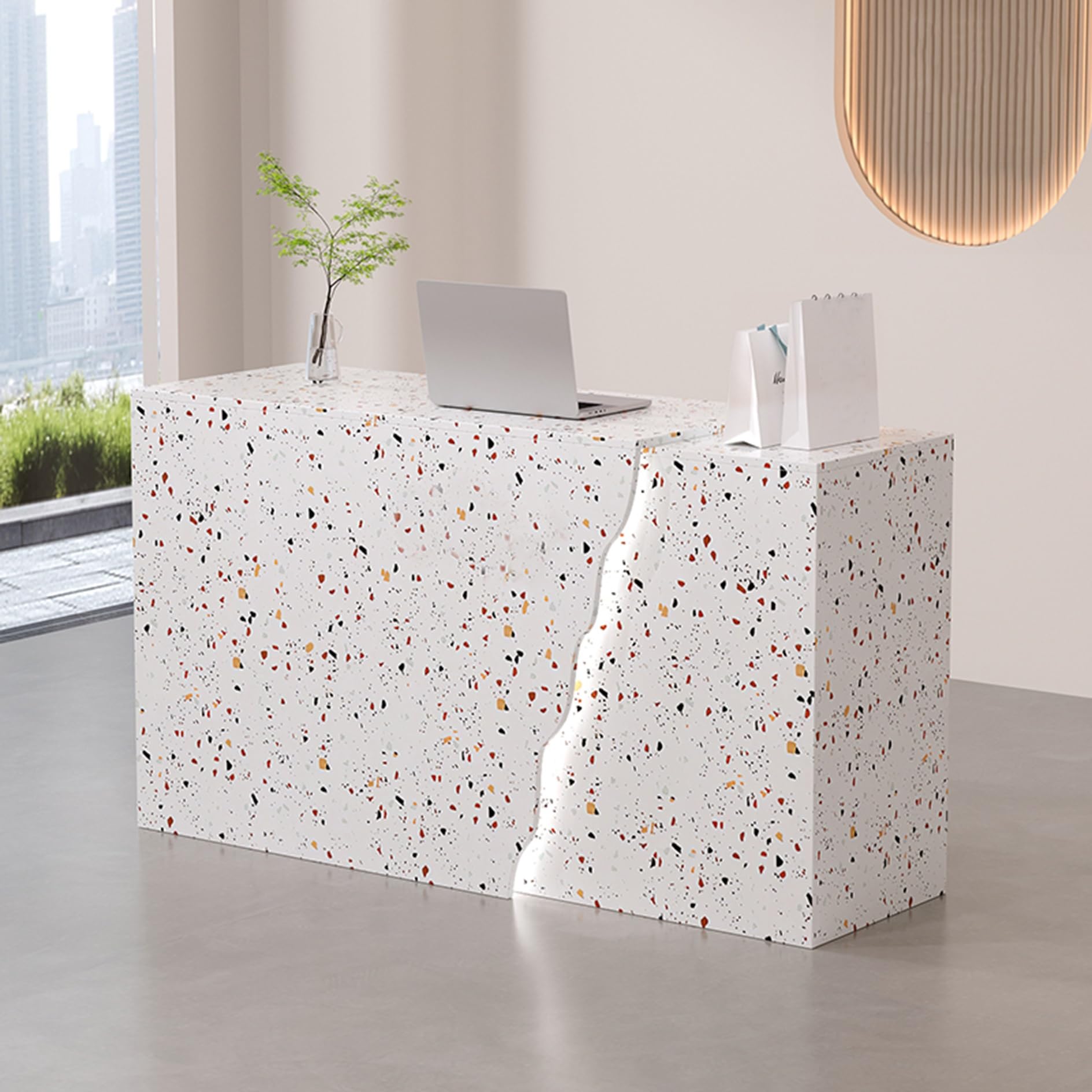 LED Reception Desk with Drawers, Checkout Counter for Shops, Bar Counter Table, Modern Secretary Desk Furniture for Hair Salons and Businesses