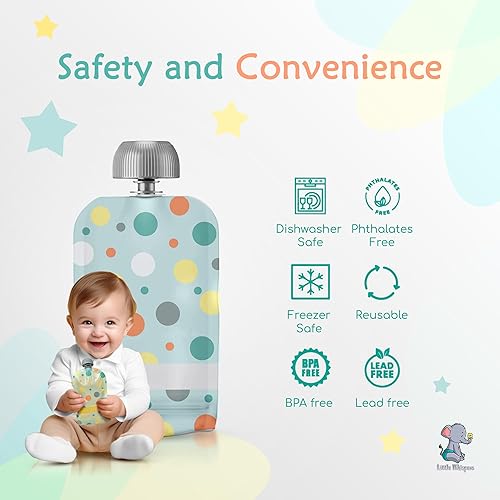 Miniatura 6 de LittleWhispers - Bolsas reutilizables para alimentos para bebés, recargables con puré de manzana, yogur, puré de frutas, batido, paquete de 10
