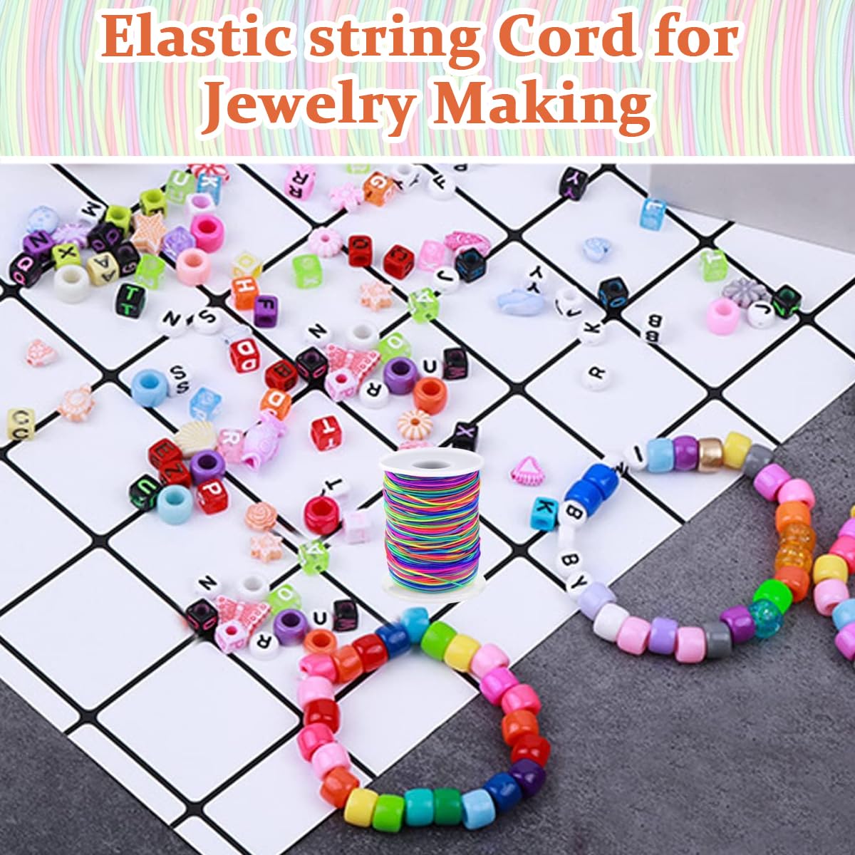 HASTHIP ® Stretchy Bracelet String 1mm Rainbow Elastic for Making, 328Ft Sturdy Beading DIY Thread Cord for Jewelry Necklace Crafts, Multi, 1 Count, Multicolor 3