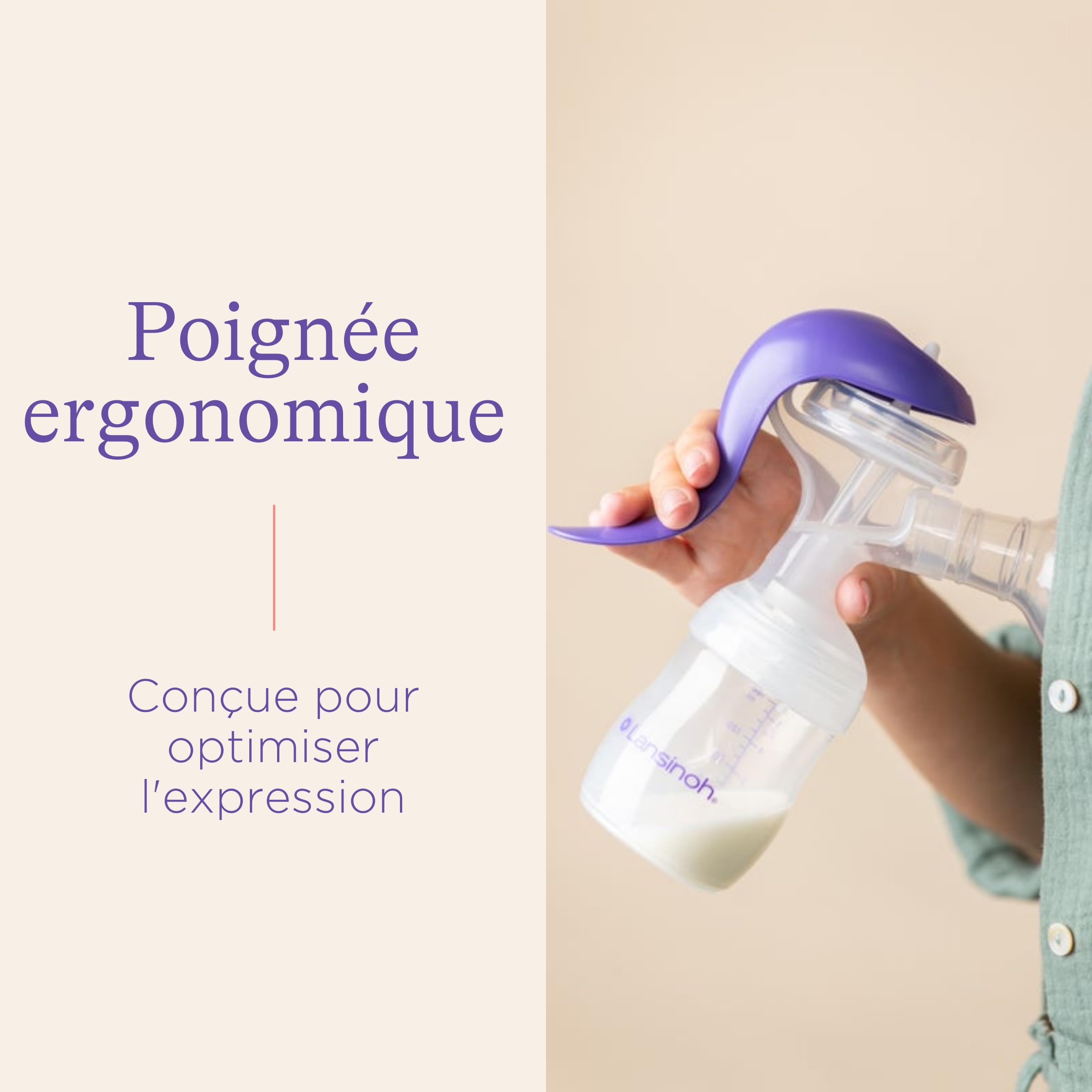 Lansinoh Tire-lait Manuel – Expression du Lait Maternel Sans Pile ni Branchement – Système Bi-Phase Stimulation & Expression – Téterelle ComfortFit – Léger, Discret, Utilisation à Une Main