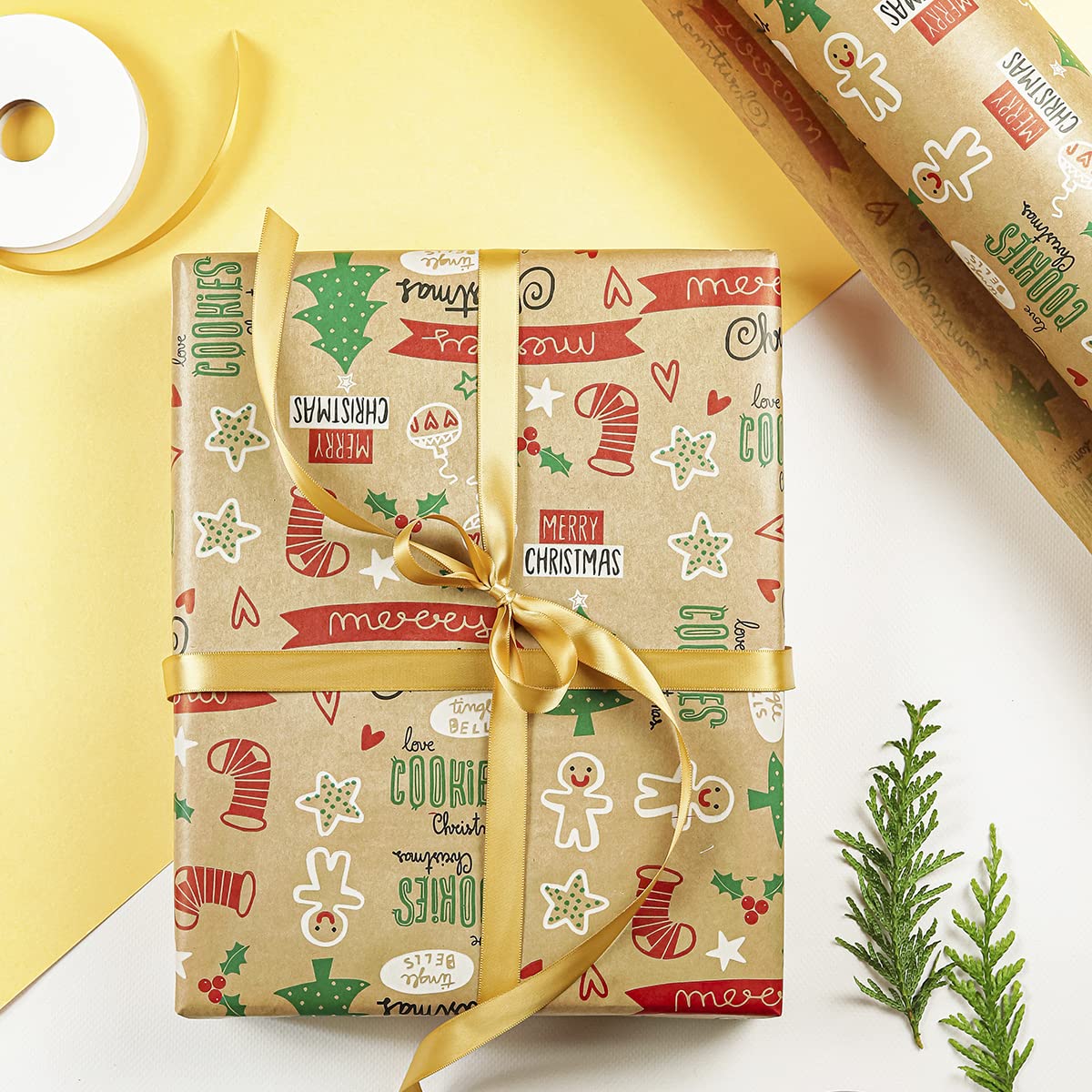 Pakot Bobina Papel Kraft 70cm X 50m (60g, Marrón Con Burdeos) - Para Envolver Regalos, Manualidades Y Packaging