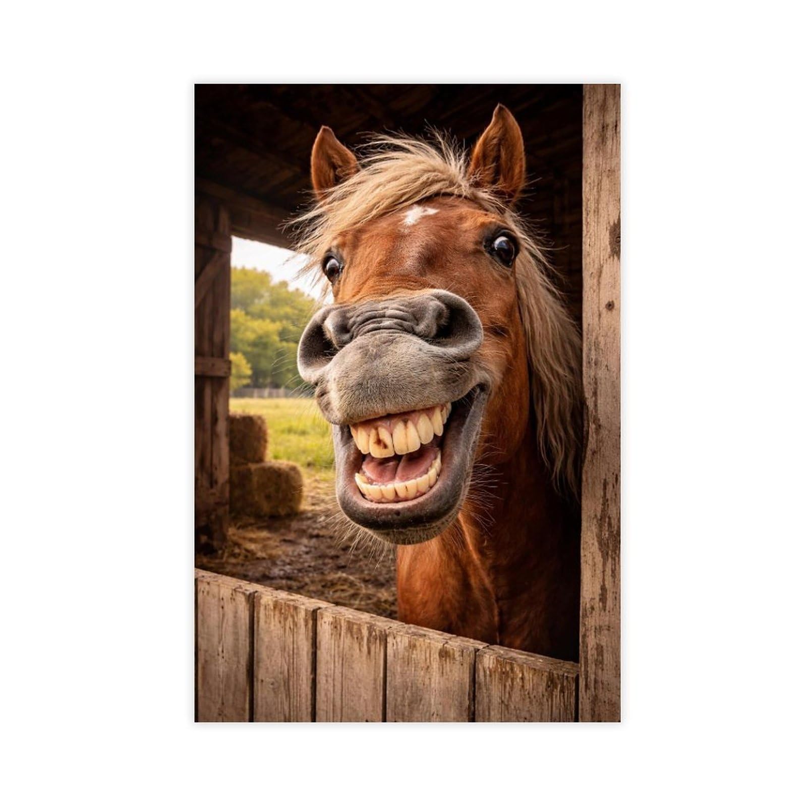 Qnvjqkdsi Unframe Funny Horse Teeth Animal Art Canvas Poster Bedroom Decor Landscape Office Room Decor Gift 24" L X 36" W