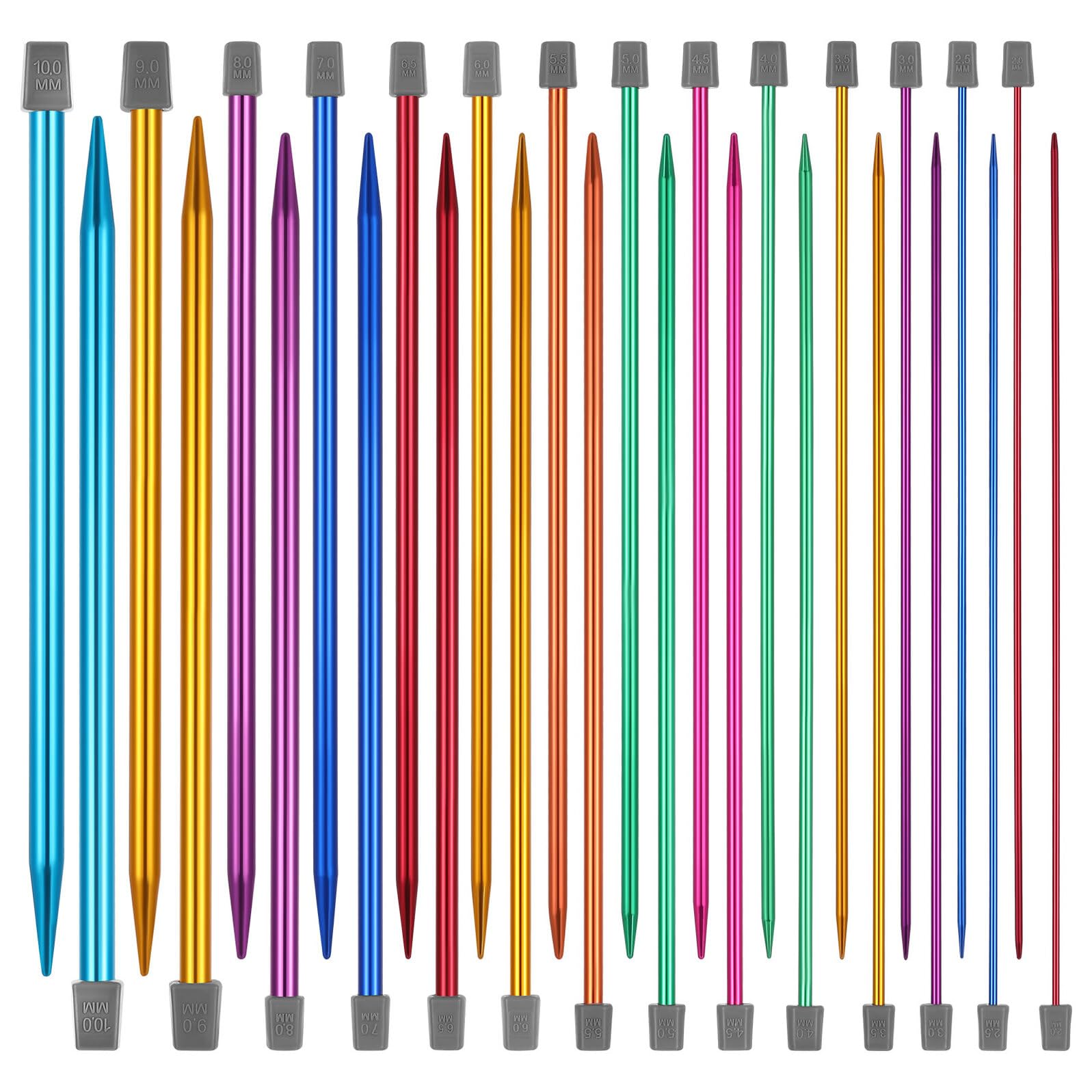 Healvian Juego de Agujas de Tejer Rectas de Aluminio de Colores 14 Pares de 25 CM para Suéteres Bufandas y Gorros Agujas Fijas para Tejer Mantas y Calcetines Manualidades y Costura