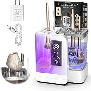 5-in-1 Electric Makeup Brush Cleaner & Dryer Machine- Portable Automatic USB Cosmetic Brushes Cleaner Tool with Deep-Clean Silicone Brush for All Size Brushes (Contour, Eyeshadow, Blush)