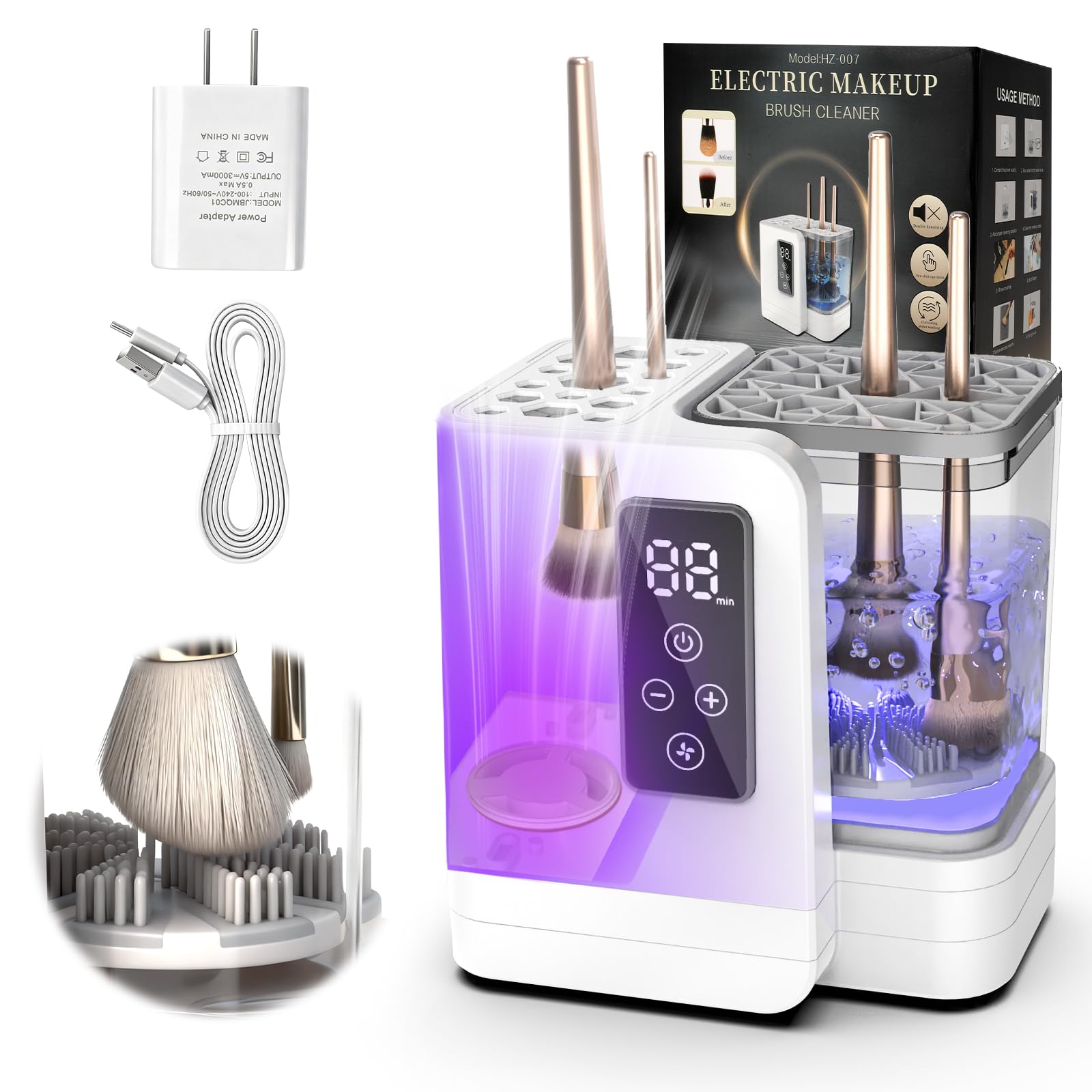 Photo 1 of 5-in-1 Electric Makeup Brush Cleaner & Dryer Machine- Portable Automatic USB Cosmetic Brushes Cleaner Tool with Deep-Clean Silicone Brush for All Size Brushes (Contour, Eyeshadow, Blush)
