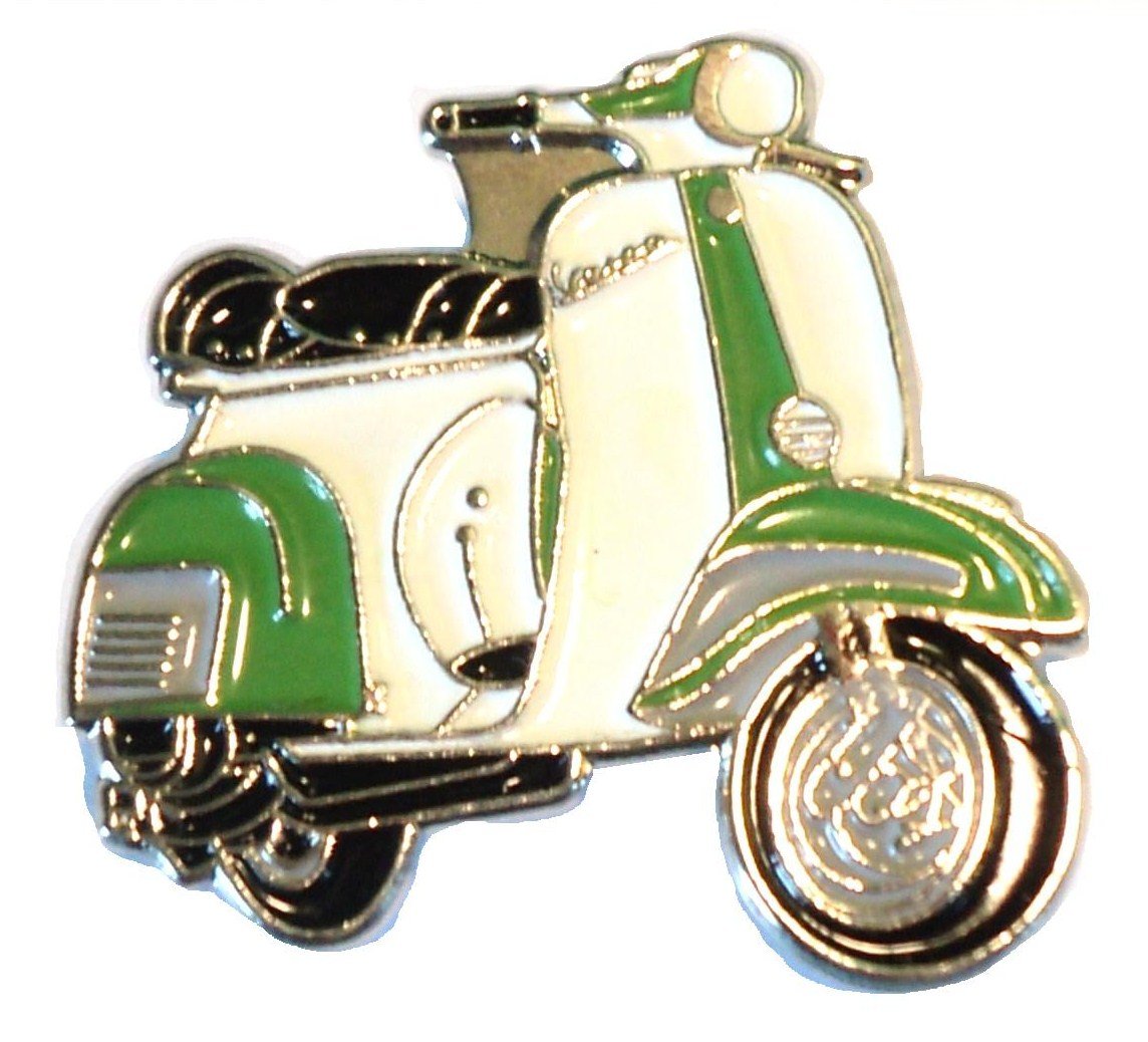 Green & White Vespa Scooter MOD Scooterist Metal Enamel Badge