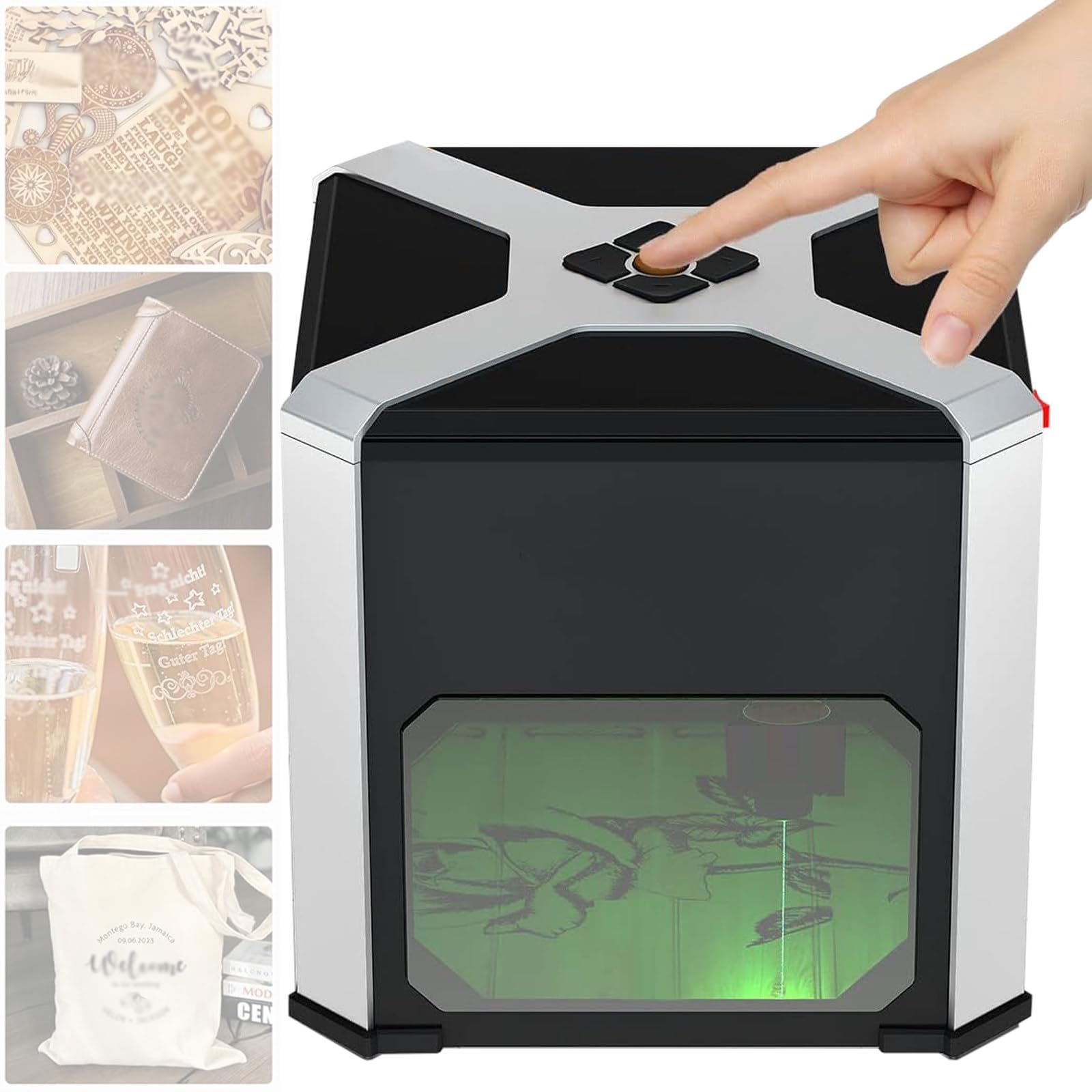 Macchina per incisione portatile per principianti, incisore laser da tavolo con controllo Windows/APP per legno/plastica/ceramica/vetro/cibo - Area di incisione 80x80mm