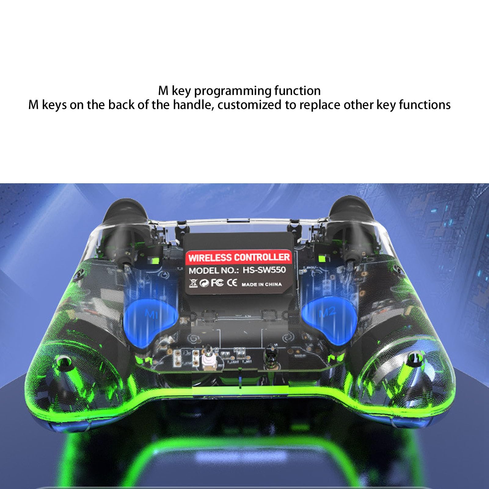 Yanmis Controller Gamepad Cordless, Tasto Retroilluminato RGB, Programmabile, 6 Assi, Vibrazione, Burst, Pulsanti Personalizzabili, Durata Batteria 10 Ore, con