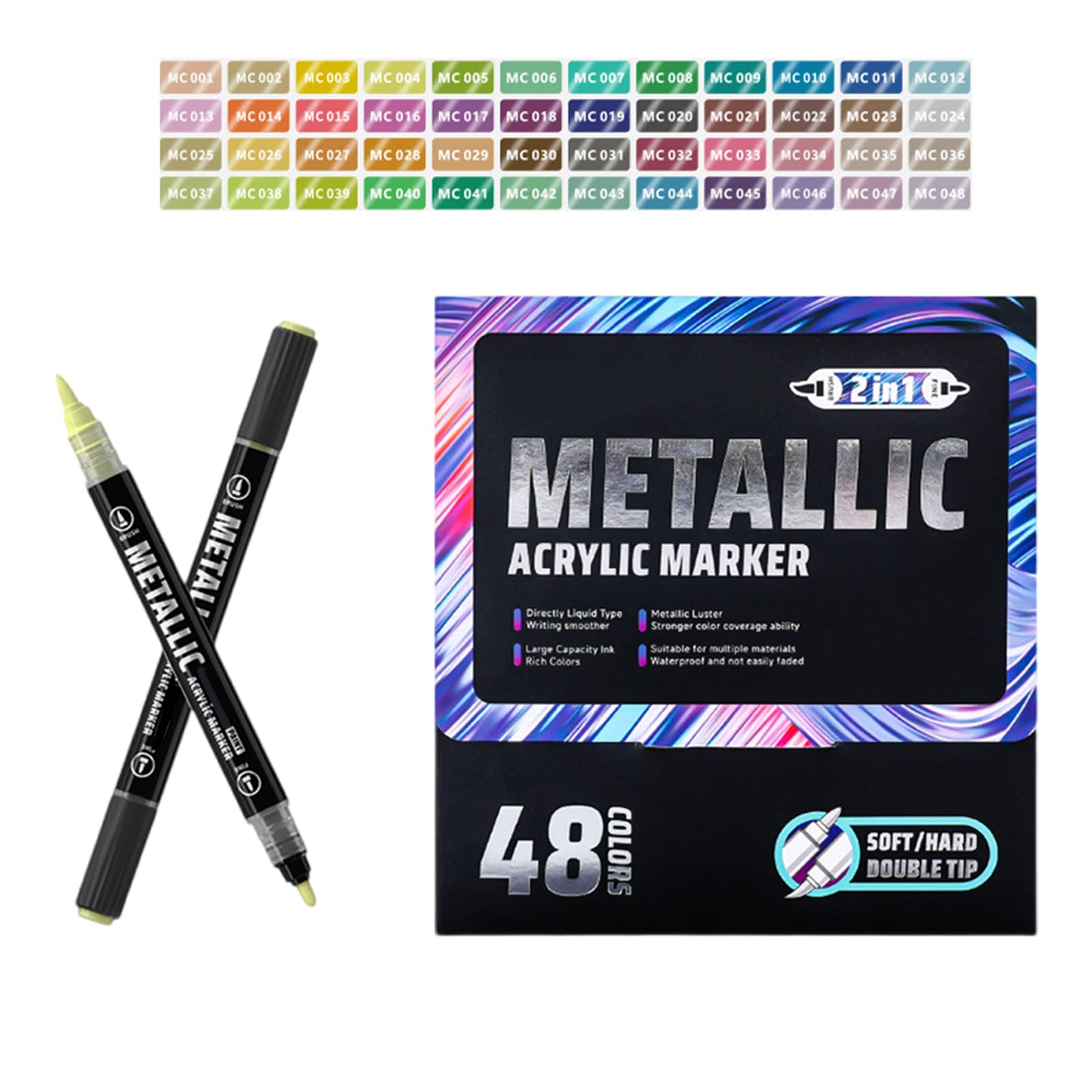 Marqueur de peinture métallique à double pointe - Stylo de peinture acrylique liquide pour dessin sur papier, pierre, roche, toile, bois, verre