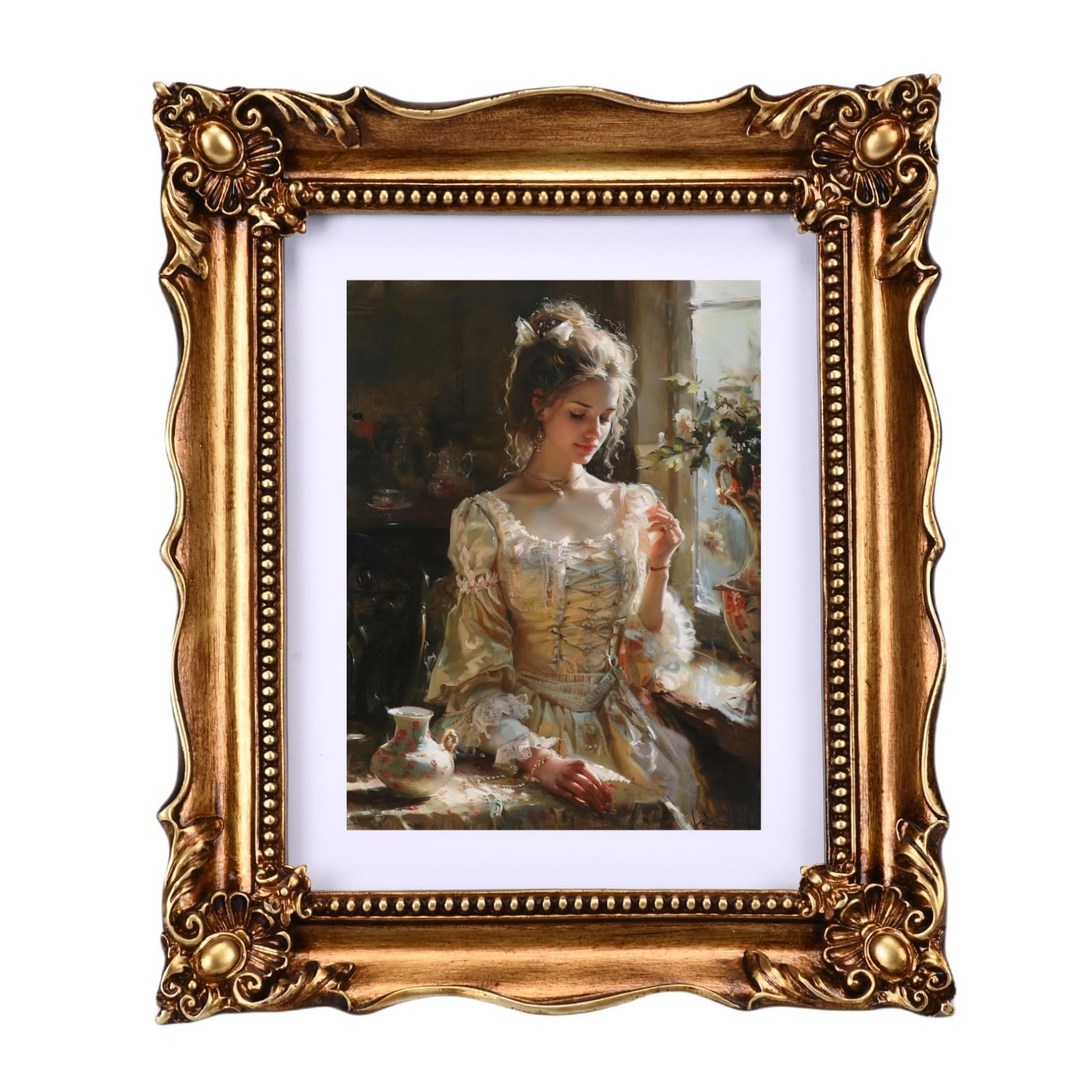 6x8 Vintage photo frame Antique gold picture frames with Mat for 5x7 Ornate picture frames Baroque Tabletop Wall Hanging Home Decor poster Photo frames
