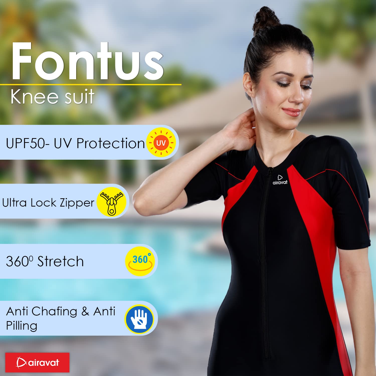 AIRAVAT Fontus 5005 Women’s Swim Wear with Stretchable Fabric, High Level of Uv Protection, Comfort and Flexibile (X-Large, Black) 1