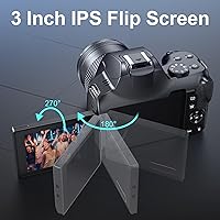 Vista 7 de 4K Digital Cameras for Photography-12X Optical Zoom with WiFi & App Control,72MP Vlogging Camera with 180° Flip Screen, Photography Camera with Auto