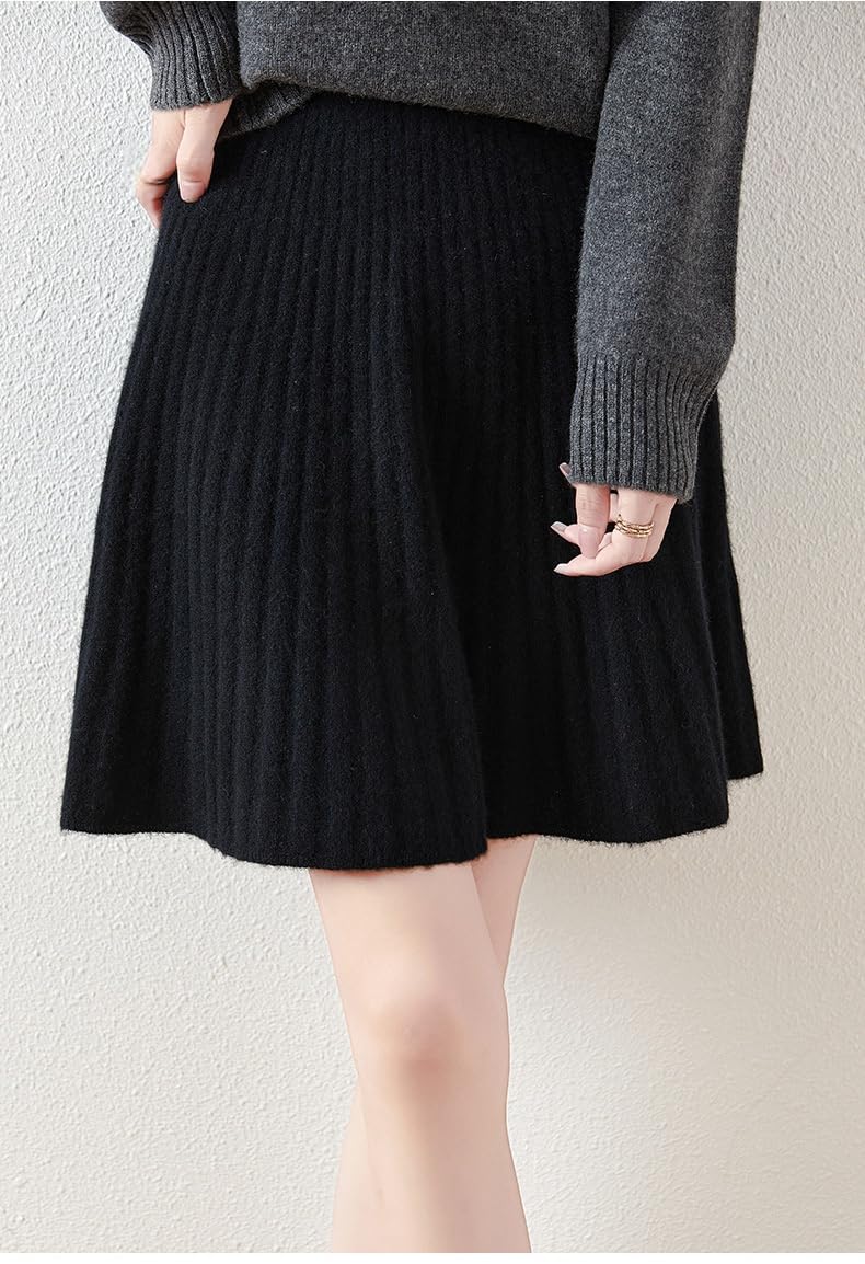 Minifaldas De Punto De Lana para Mujer, Falda Plisada De Corte A De Punto Acanalado con Cintura Elástica En Color Camel para Otoño E Invierno, Falda Skater Elegante Y Sexy