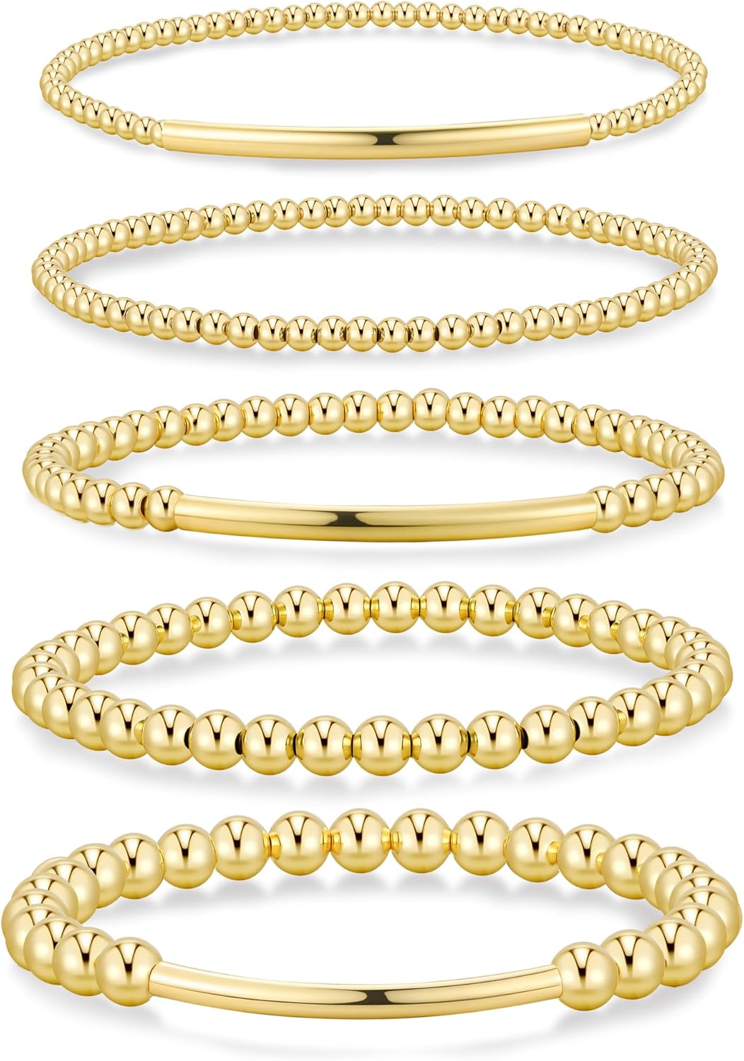 Yoosteel Gold Beaded Bracelets Set for Women Teen Girl Gifts Non Tarnish - 14K Gold Plated Dainty Round Bead Ball Pearl Cross Bracelet Stack for Women Teenage Girls Stackable Jewelry Gifts