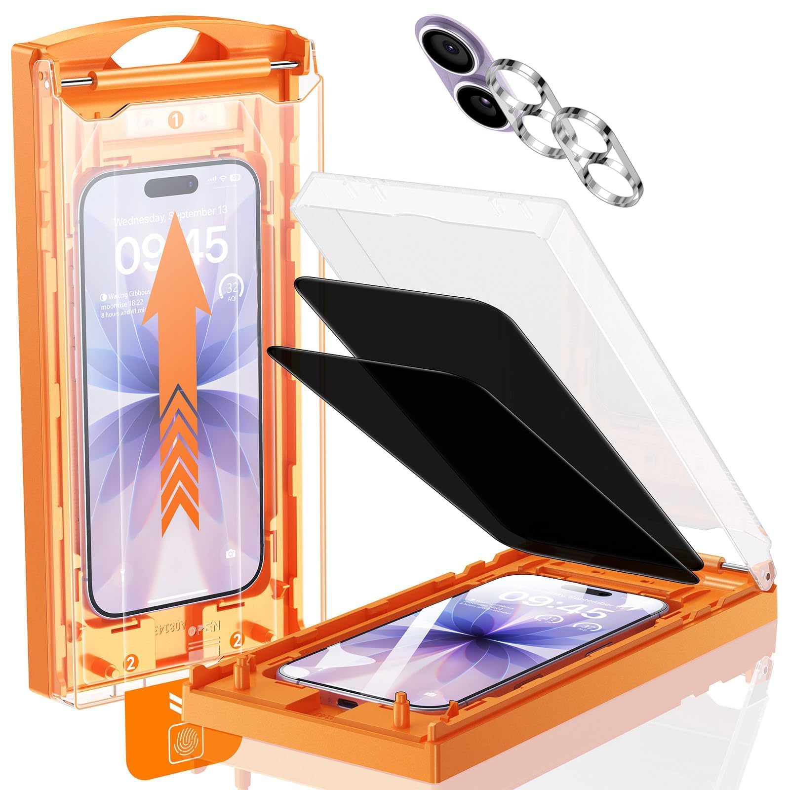 Confezione da 2 + 2 pellicole protettive per iPhone 17 con protezione per | Vetro temperato TOP 9H+ [Zero Bubble] [Protezione militare 10X] Copertura completa dei bordi, compatibile con custodie