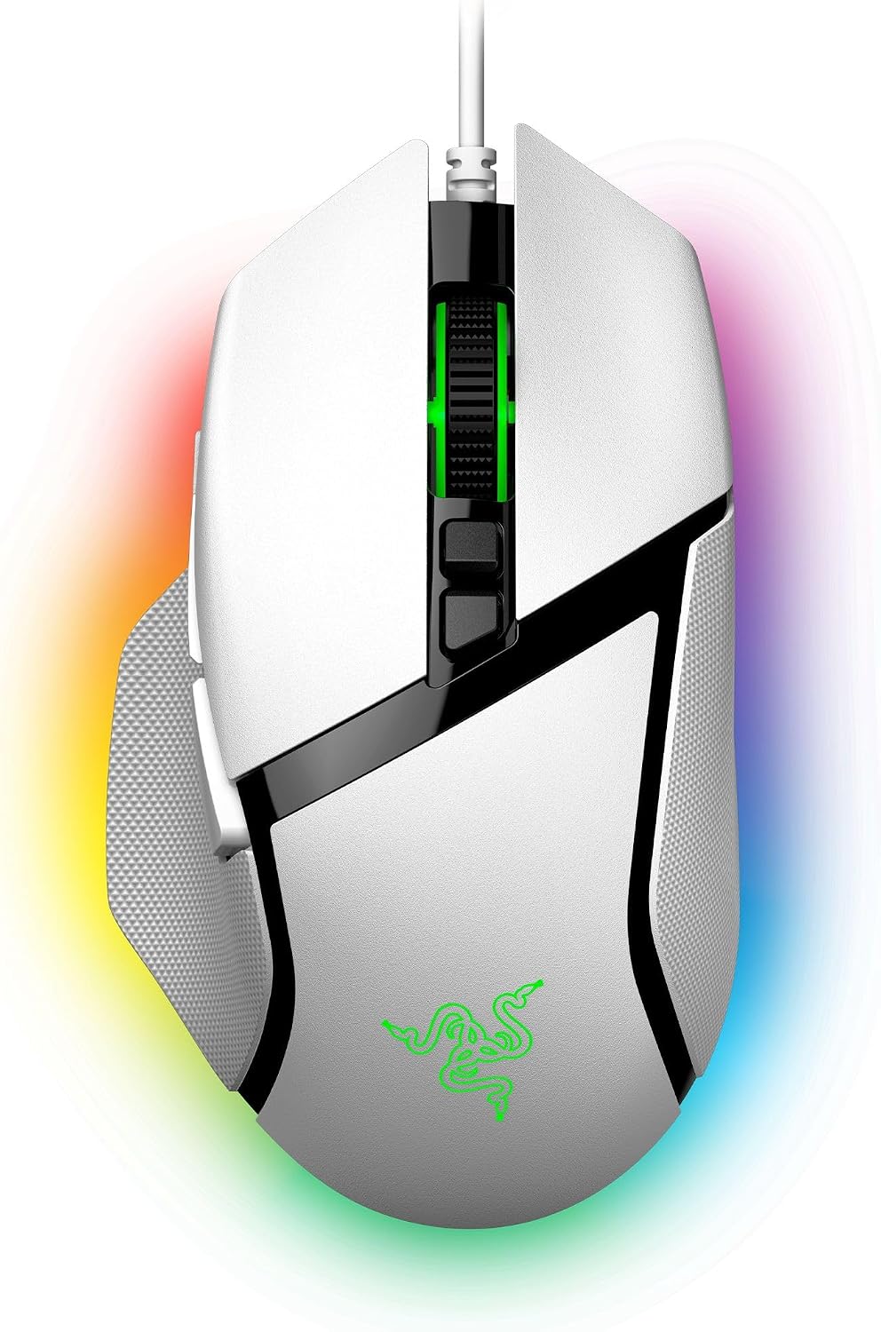 Basilisk V3 Customizable RGB Wired Ergonomic Gaming Mouse, White | Fastest Gaming Mouse Switch, Chroma RGB Lighting, 26K DPI Optical Sensor, 11 Programmable Buttons, HyperScroll Tilt Wheel