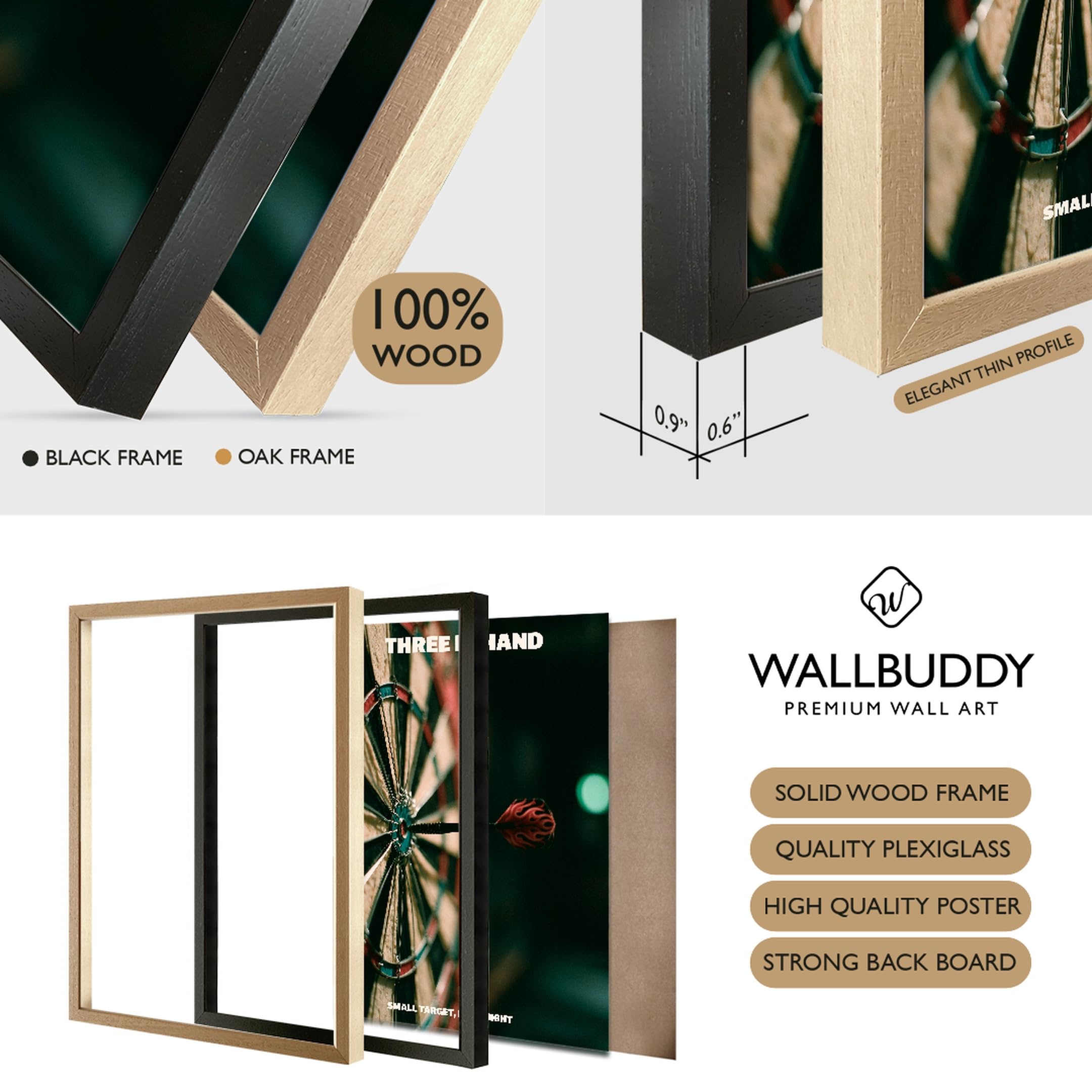 WallBUddy Dartboard Nahaufnahme Wandkunst Dru (60 x 90 cm, Schwarz gerahmt)