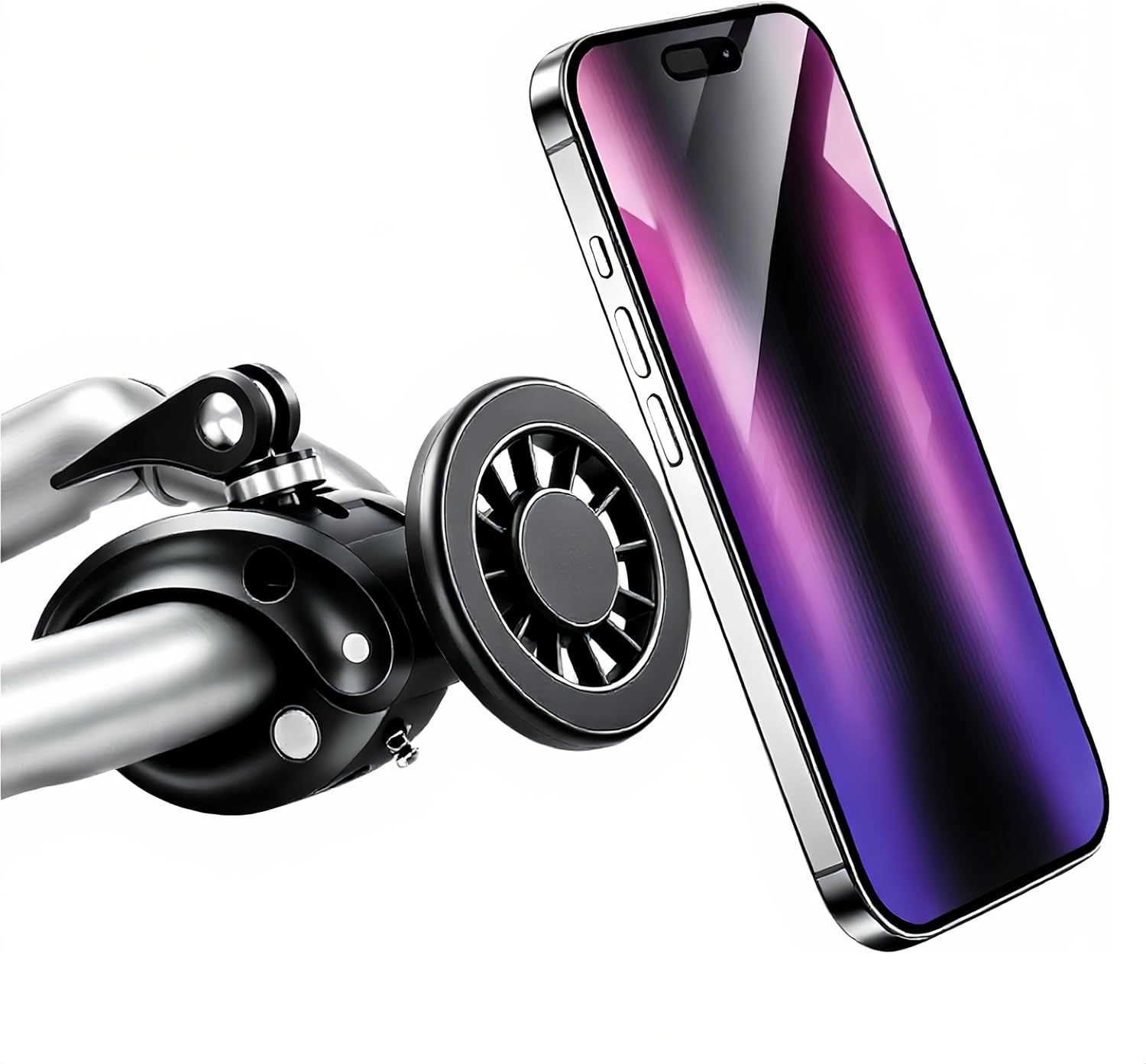 Magnetic Phone Holder Clamp Mount, 360° Adjustable Phone Mount for Treadmill, Golf Cart, Stroller, Shopping Cart & Exercise Equipment, MagSafe Compatible Smartphone Holder for iPhone and Android