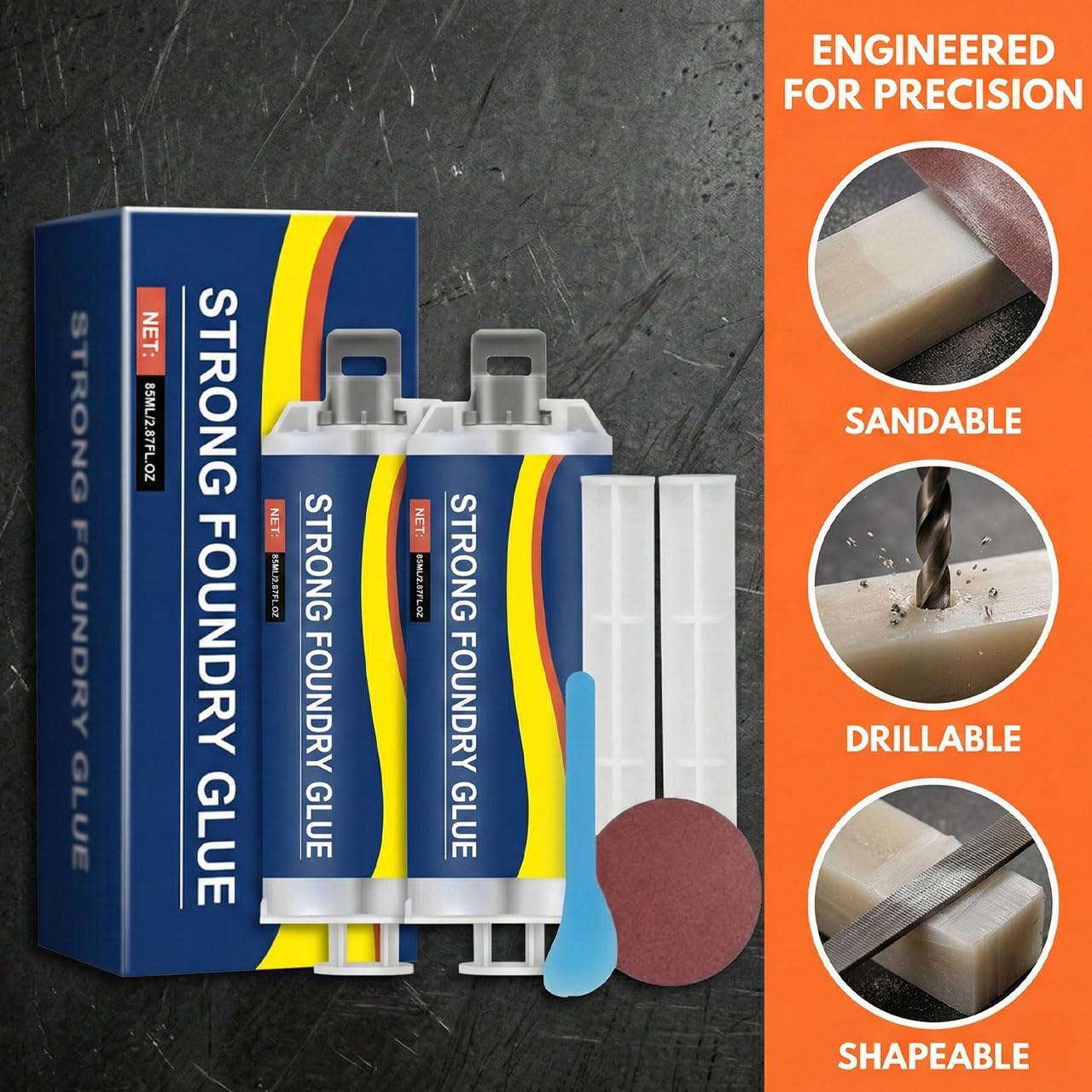 Strong Foundry Glue for Metal, High Temperature Resistant Metal Repair Glue, Industrial Strength Welding Glue, Super Strong Bond Glue for Metal, Crack, Hole, Casting Repair, Fast Curing Adhesive