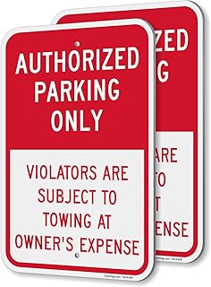 SmartSign Authorized Parking Only Sign - 2 Pack, Violators Subject to Towing Sign, 18 x 12 inch, 2mm Thick Aluminum Composite, Red and White