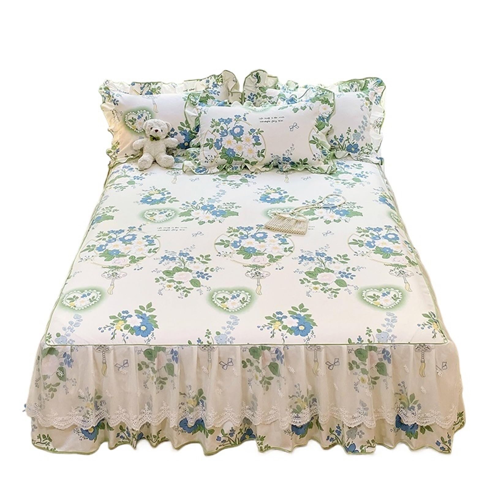 Ruffled Bedspread 1pc Bed Skirt Floral Style Bedspread Ruffles Cover Single/Queen/King Size Mattress Protector (No Pillowcase)(Color-07,SKing 200x220cm 1pc)