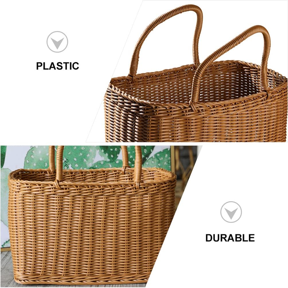 Big Picnic Basket with Handle, Plastic Baskets for Gifts Empty, Woven Imitation Rattan Baskets, Gift Storage Basket for Camping, Birthday, Wedding,Picnic, Party - Image 4