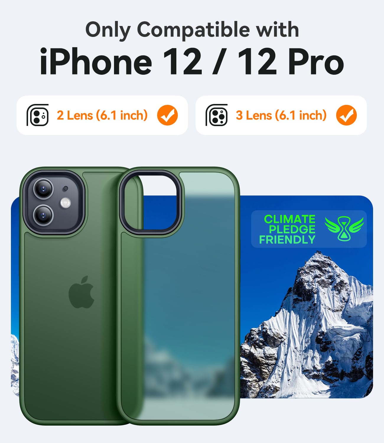 CANSHN Cover Opaca per iPhone 12 e iPhone 12 Pro(6,1 Pollici), Custodia Traslucida Opaca Protettiva Sottile Antiurto - Verde Scuro