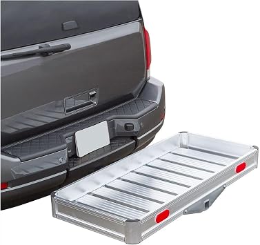 ELEVATE OUTDOOR Hitch Cargo Carrier Tray Aluminum 550 lb. Capacity - Tray 49-1/8" L x 22-5/8" W x 4-3/4" H - Unique Slatted Surface Compatible with Class III or IV 2" Receivers