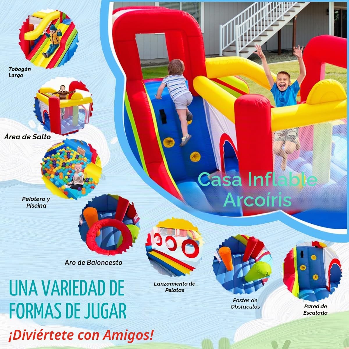Baralir Castillo Hinchable para tobogán – diversión Segura con soplador, tobogán y Pared de Escalada, Interior y Exterior