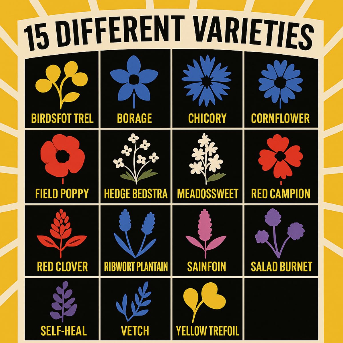 15 Varieties Native Wild Flower Seeds - Bloom or Bust Meadow Mix- Shade Friendly Wildflower Seeds for Planting UK - Native Gardening Gifts - Grow a Garden - Pack of 3 (12g) — view 3