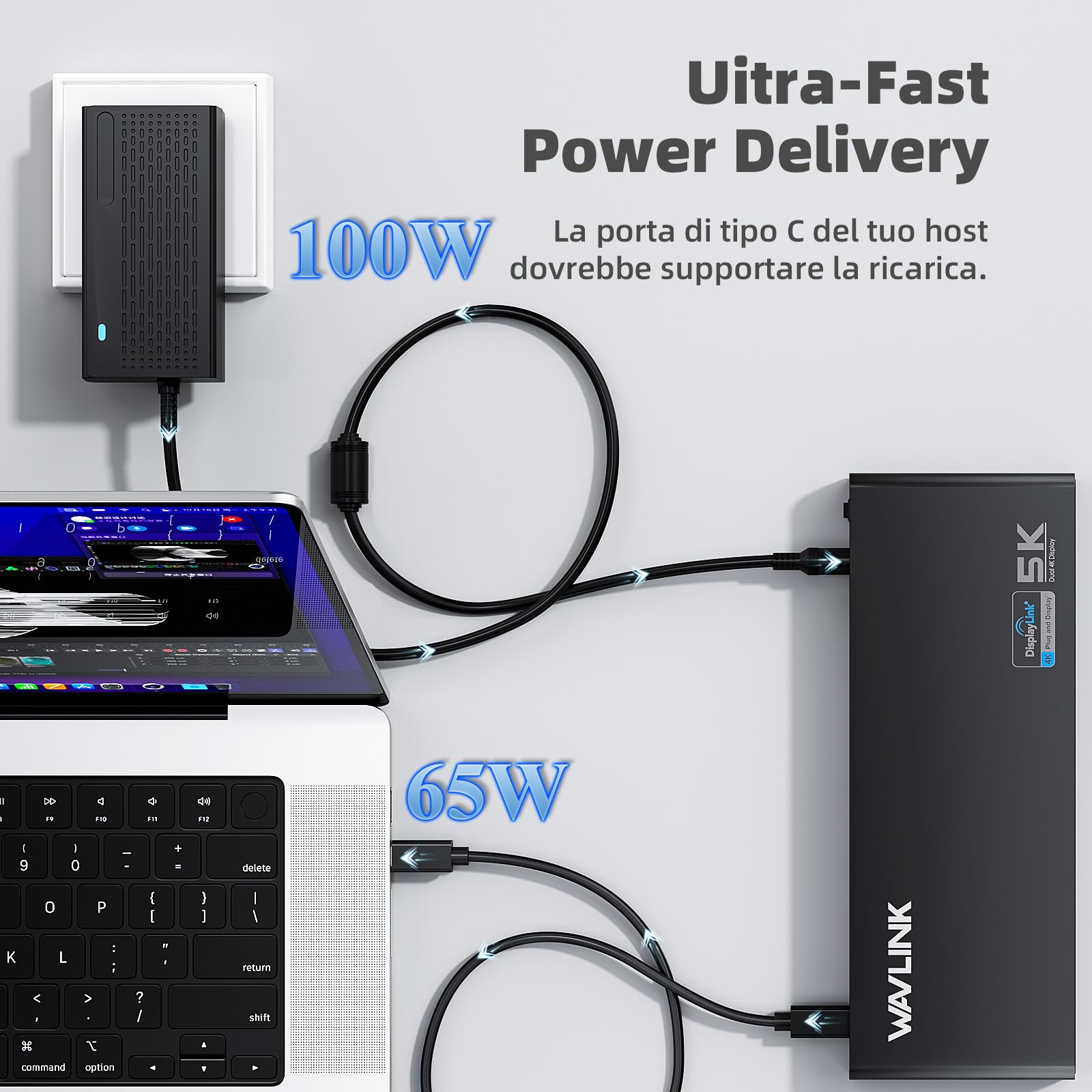 WAVLINK Displaylink Docking station universale USB C con 2 HDMI e DP 65 W PD, Gigabit Ethernet, 6 USB 3.0, audio, microfono, compatibile con Mac OS e Windows