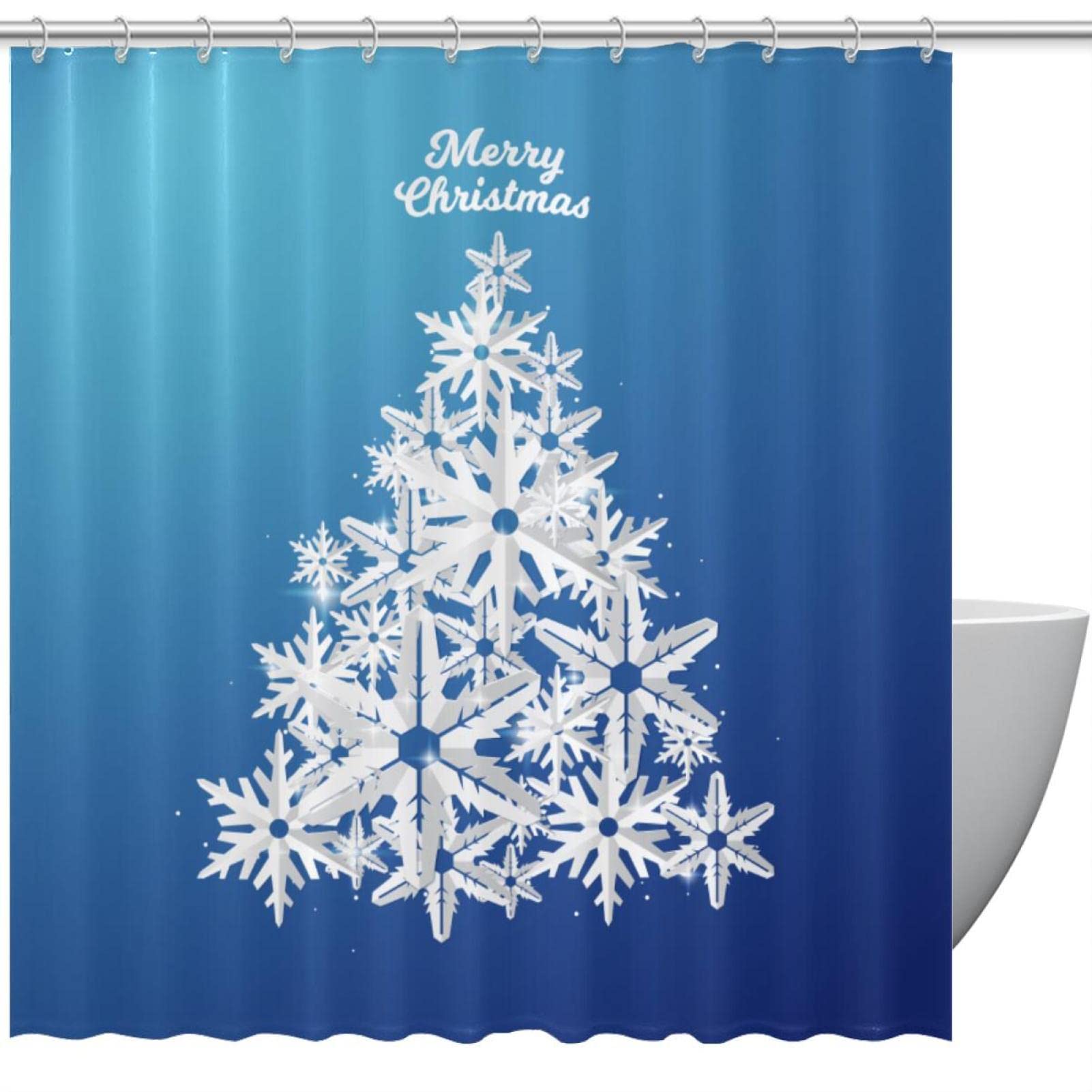 Rideau de douche flocon de neige anti-moisissure et motif arbre de Noël pour sol toujours sec