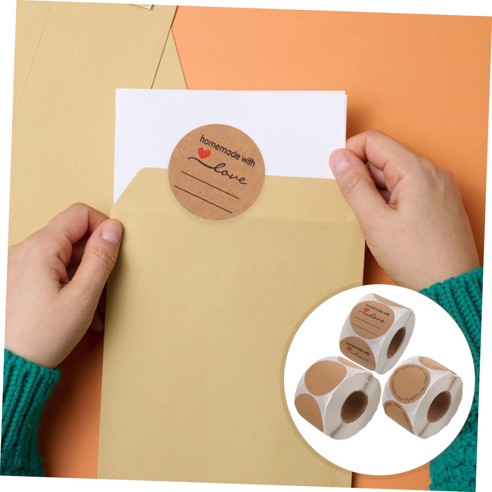 3pezzi Etichette Adesive Rotonde Di Kraft Etichette Di Chiusura Sigillabili Adesivi Per Imballaggio Superficie Scrivibile Per Organizzare e Contrassegnare Pacchi Alimentari e Altri