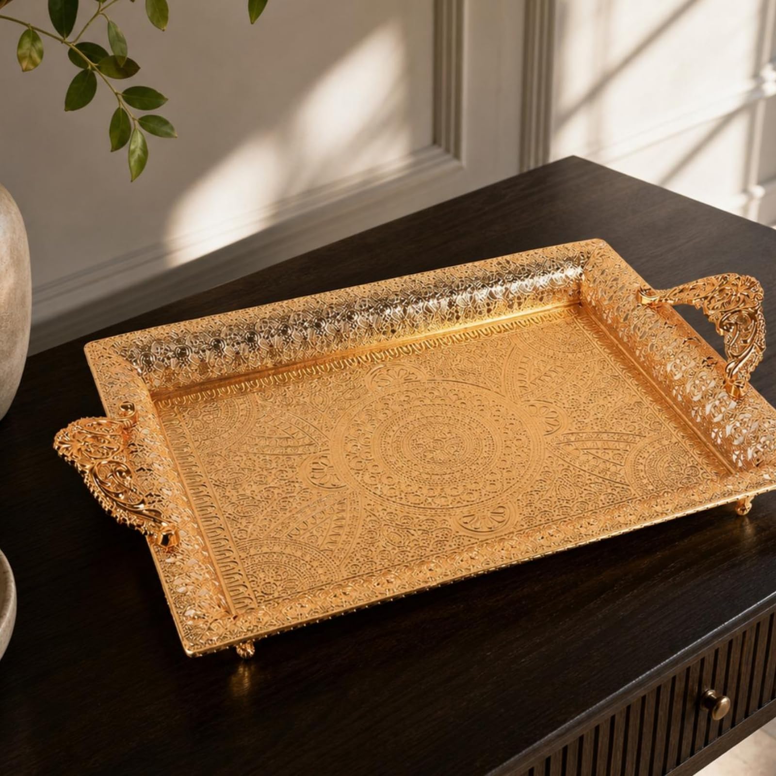 TISHITA Bandeja Rectangular Elegante, Oro