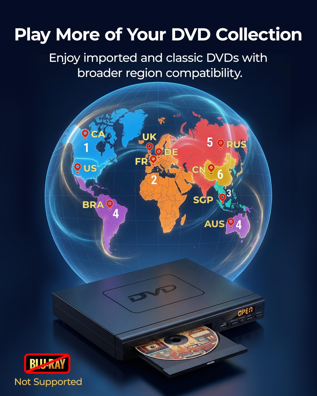 Reproductor de DVD para televisión con HDMI, para Smart TV, Reproductor de DVD USB