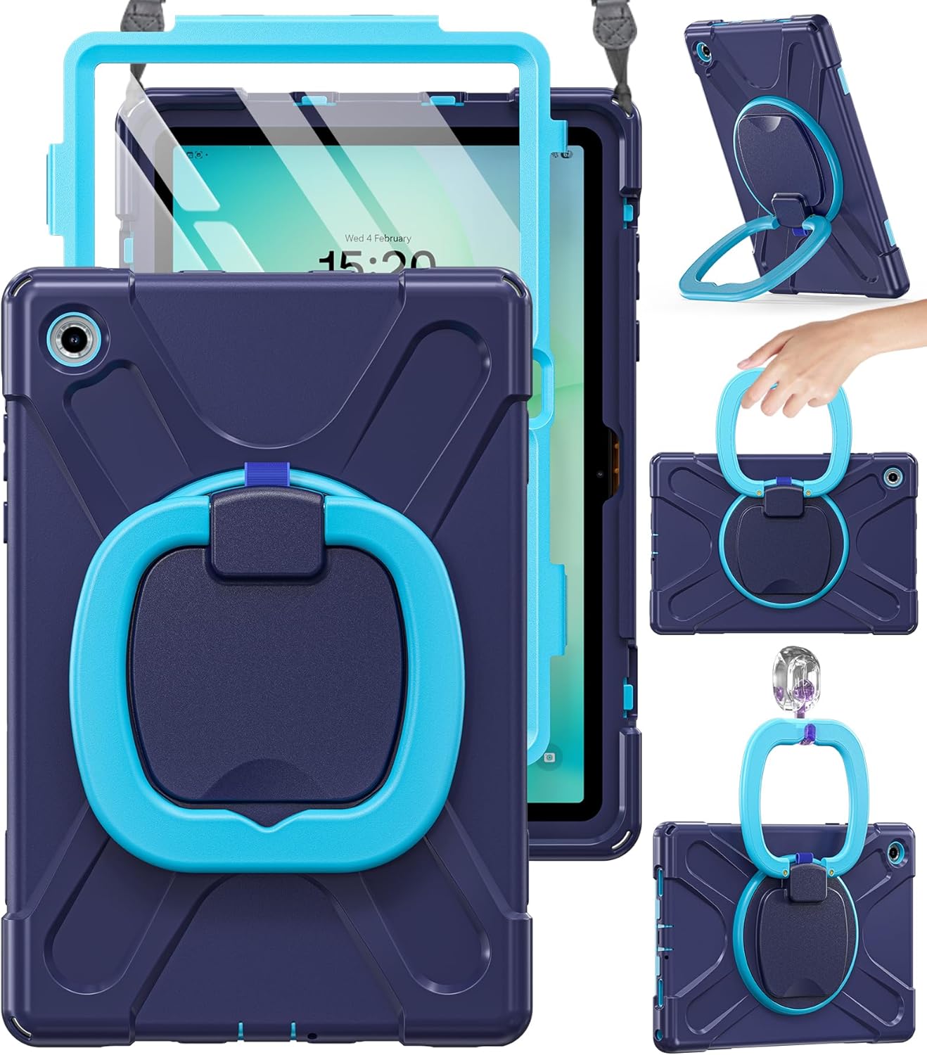 BRAECN Case for Samsung Galaxy Tab A9+/ A9 Plus 11 Inch 2023 SM-X210/X216/X218 with Screen Protector, Rotating Handle Grip, Shoulder Strap, Silicone Heavy Duty Case for Galaxy A9 Plus Tablet, Purple
