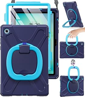 BRAECN Case for Samsung Galaxy Tab A11+ Plus - 2025 Navy Blue Tab A11+ Case | 11 Inch, Protective Silicone Cover, Screen Protector, Shoulder Strap, 360°Rotating & Stable Kickstand, SM-X230/X235/X236/X238