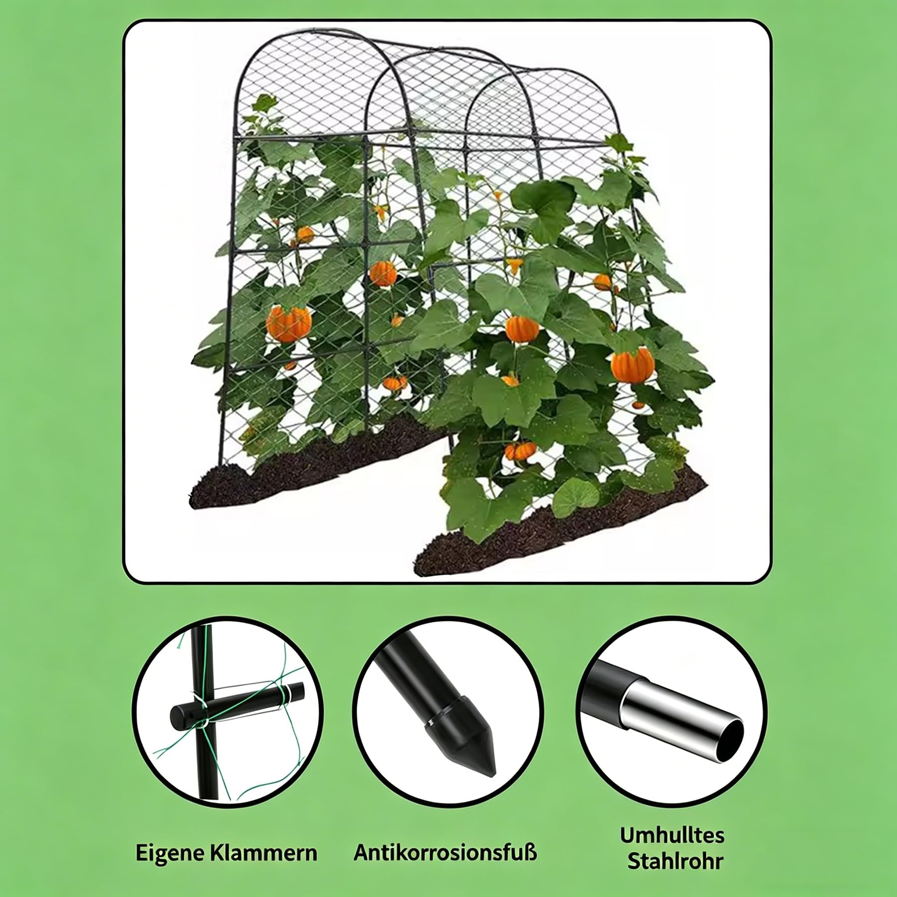 Treillis pour Concombres et Tomates 124 x 220 cm, Support pour Plantes Grimpantes avec Filet et Pinces, Tuteur en Métal Extérieur pour Légumes, Fleurs et Plantes Fruitières