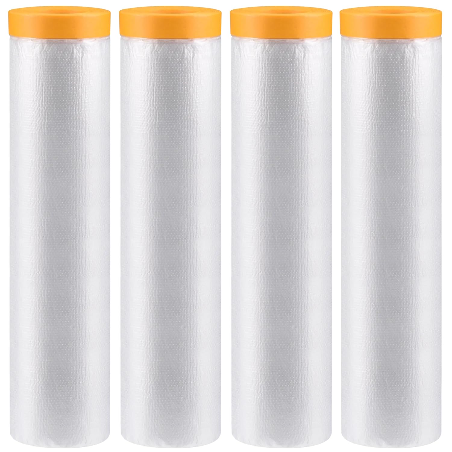 MUXHEL Lot De 4 Rouleaux De Film De Masquage Transparent De 240 Cm X 20 M Avec Ruban Adhésif En Tissu, Film Anti-poussière En Plastique Pour Travaux De Peinture, Couvertures De Meubles