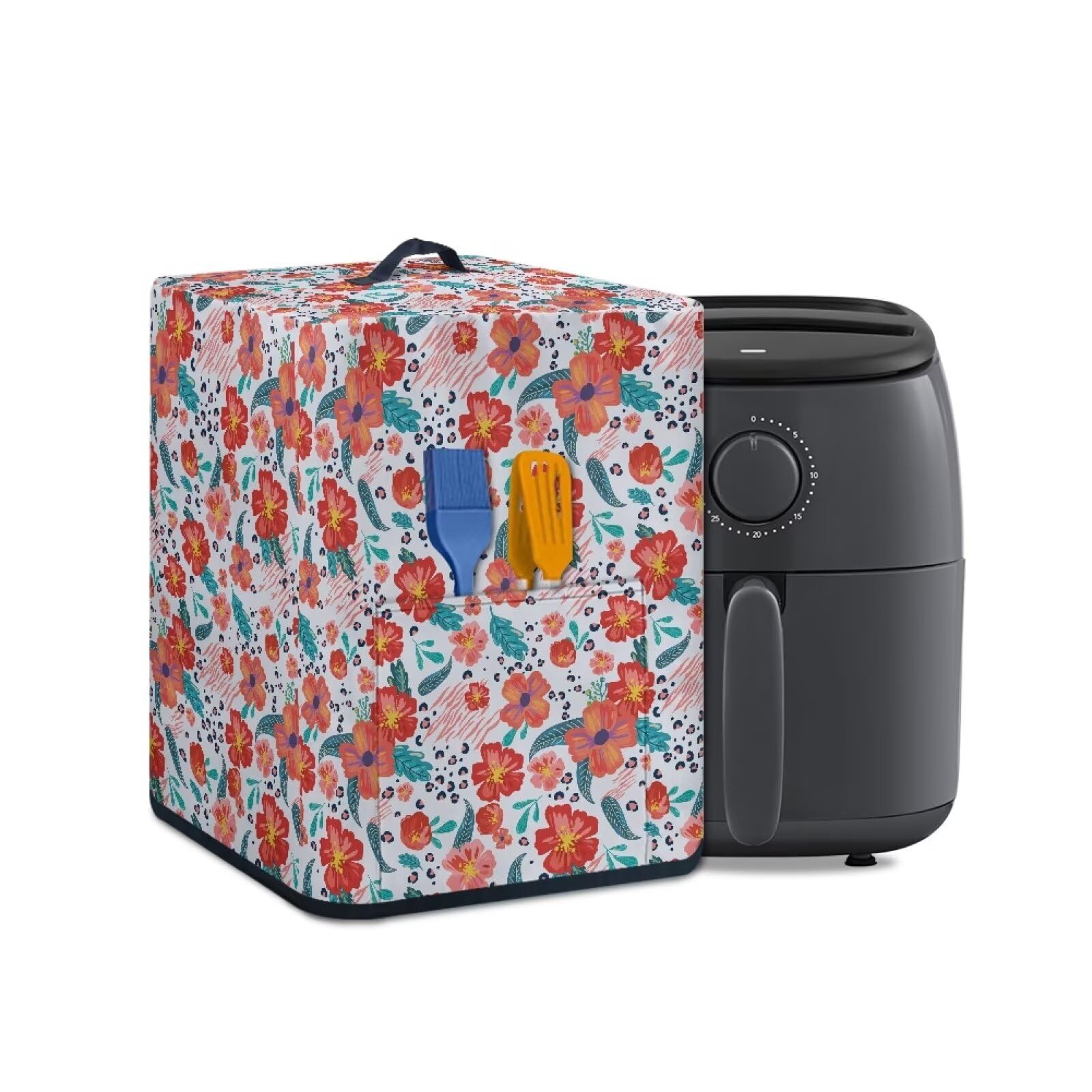 Red Flower Air Fryer Cover Kitchen Appliance Dust Cover Scratch-proof Air Fryer Dust Cover with Storage Pocket Kitchen