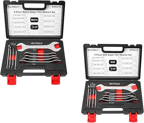 Miniatura 1 de BILITOOLS Juego de llaves de extremo abierto superfinas, 18 piezas métricas de 5.5 a 1.063 in y SAE de 14 a 1-116 pulgadas
