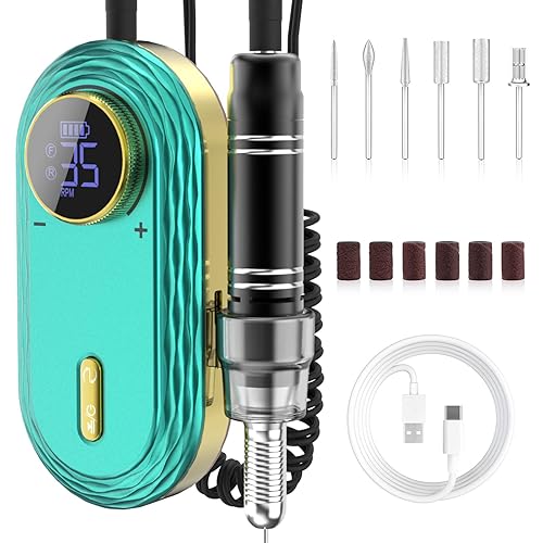 Cordless Electric Nail Drill - 35000 RPM Portable Rechargeable Nail File Set, Professional Nail Drill Lncludes 6 Nail Drill Bits and Sanding Beltfor