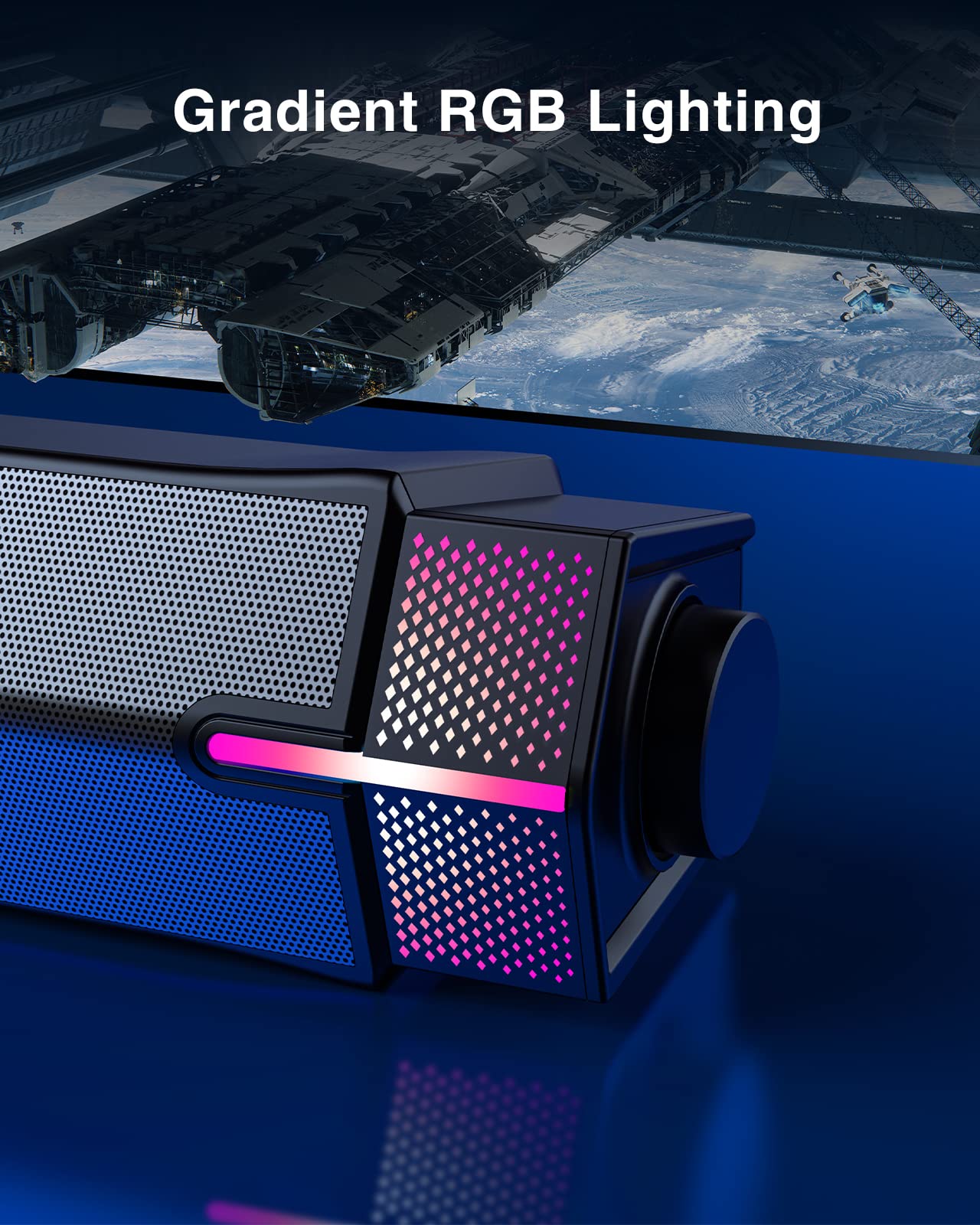 Jeecoo M20 Bluetooth Computer Speakers for PC Desktop Monitor, Gaming PC Sound Bar - Wired USB-Powered, Superb Stereo Sound, with Gradient RGB Lighting - Combine/Separate to Customize Your Desk