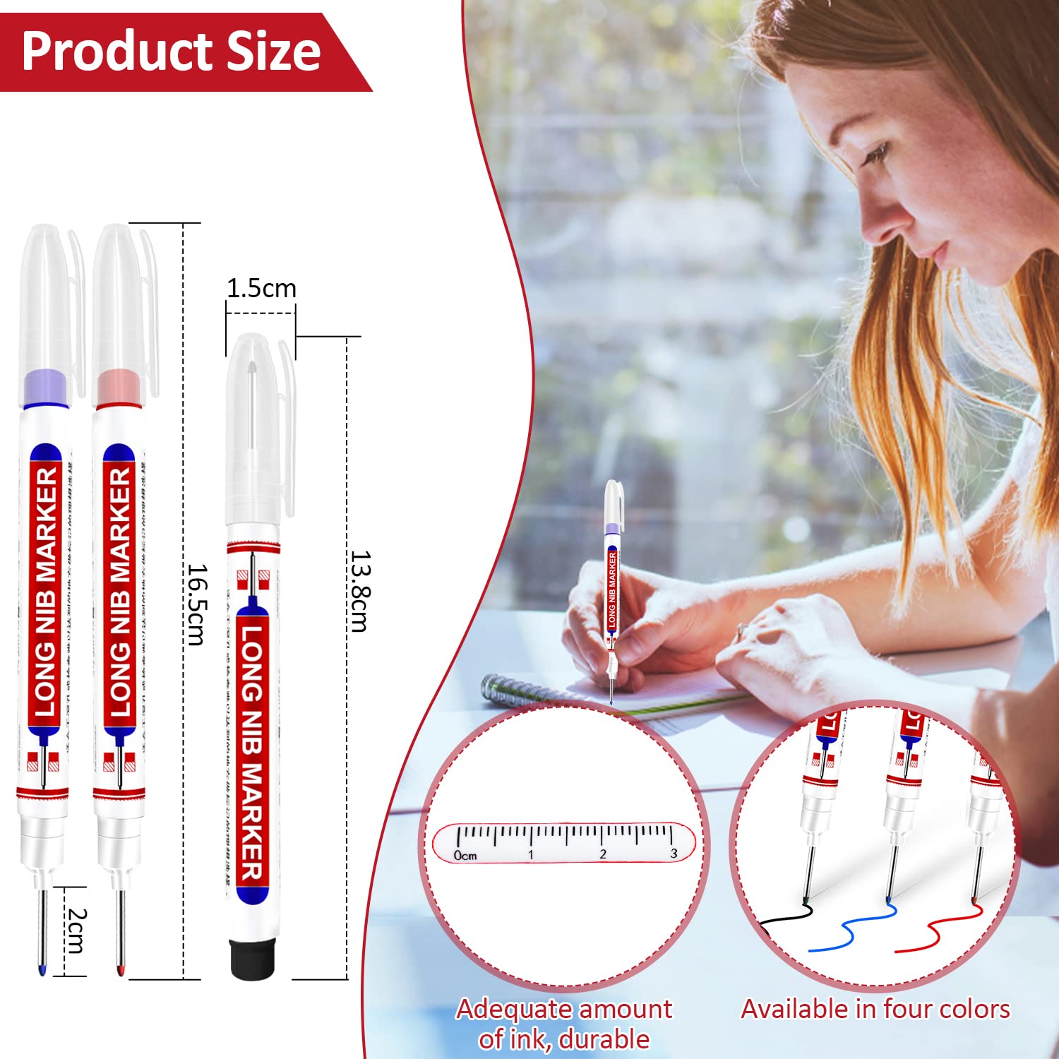 Deep Hole Marker 15 Pack, lange penpunt tracer pen voor metalen houten