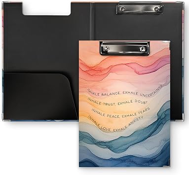 Inhale Exhale Mental Health Clipboard Folio with Storage, Watercolor Positive Clipboard Folder, Calming Breathe Clipboards for Women Psychologist, Therapy Office School Supplies, 12.4x9.2In